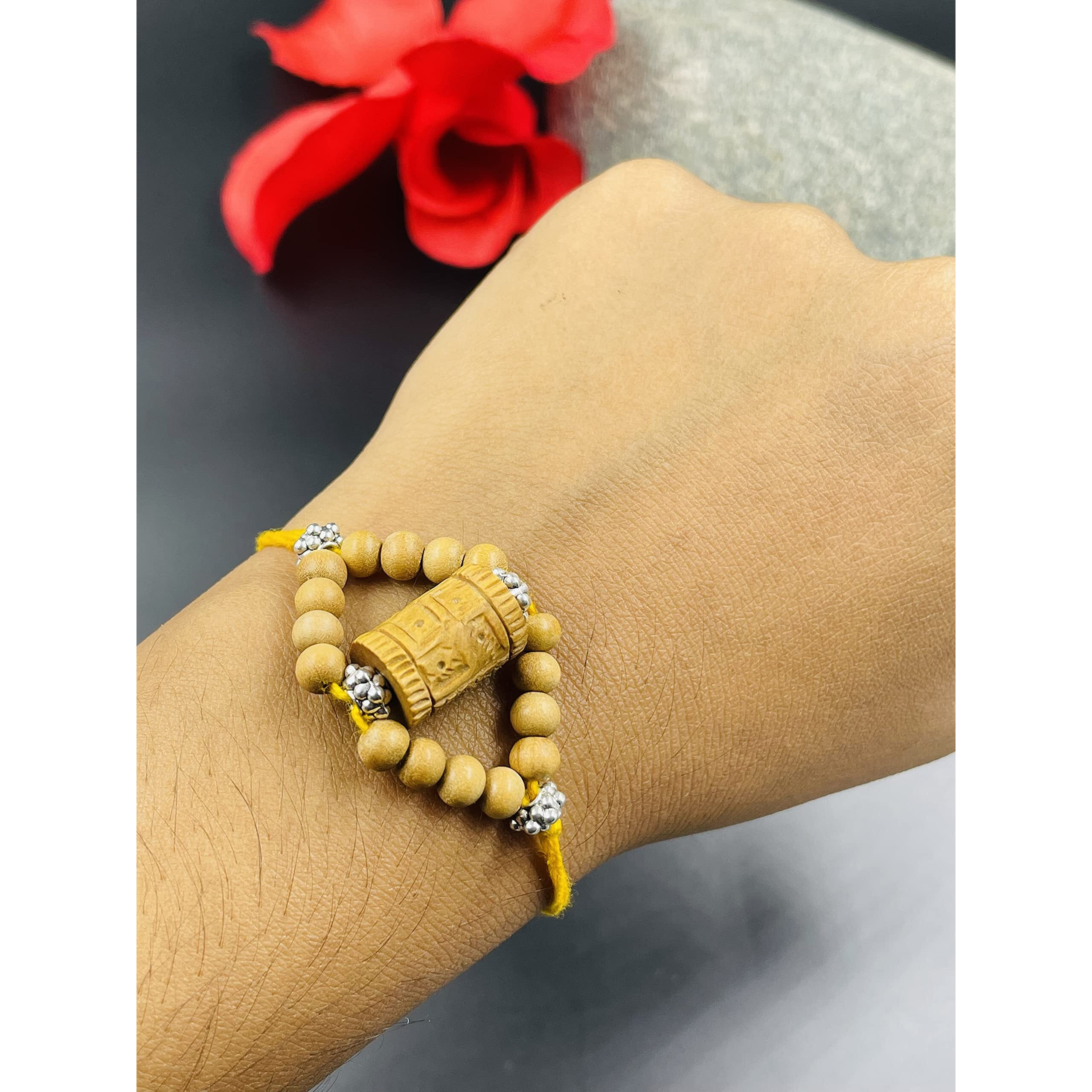 Rdk Sandalwood Charm Bracelet Wrist Band Rakhi For Raksha Bandhan, Rakhi Bracelet Collection, Rakhi For Brother, Personalised Brother Sister Rakhi Gift (Swastik Rakhi 1)
