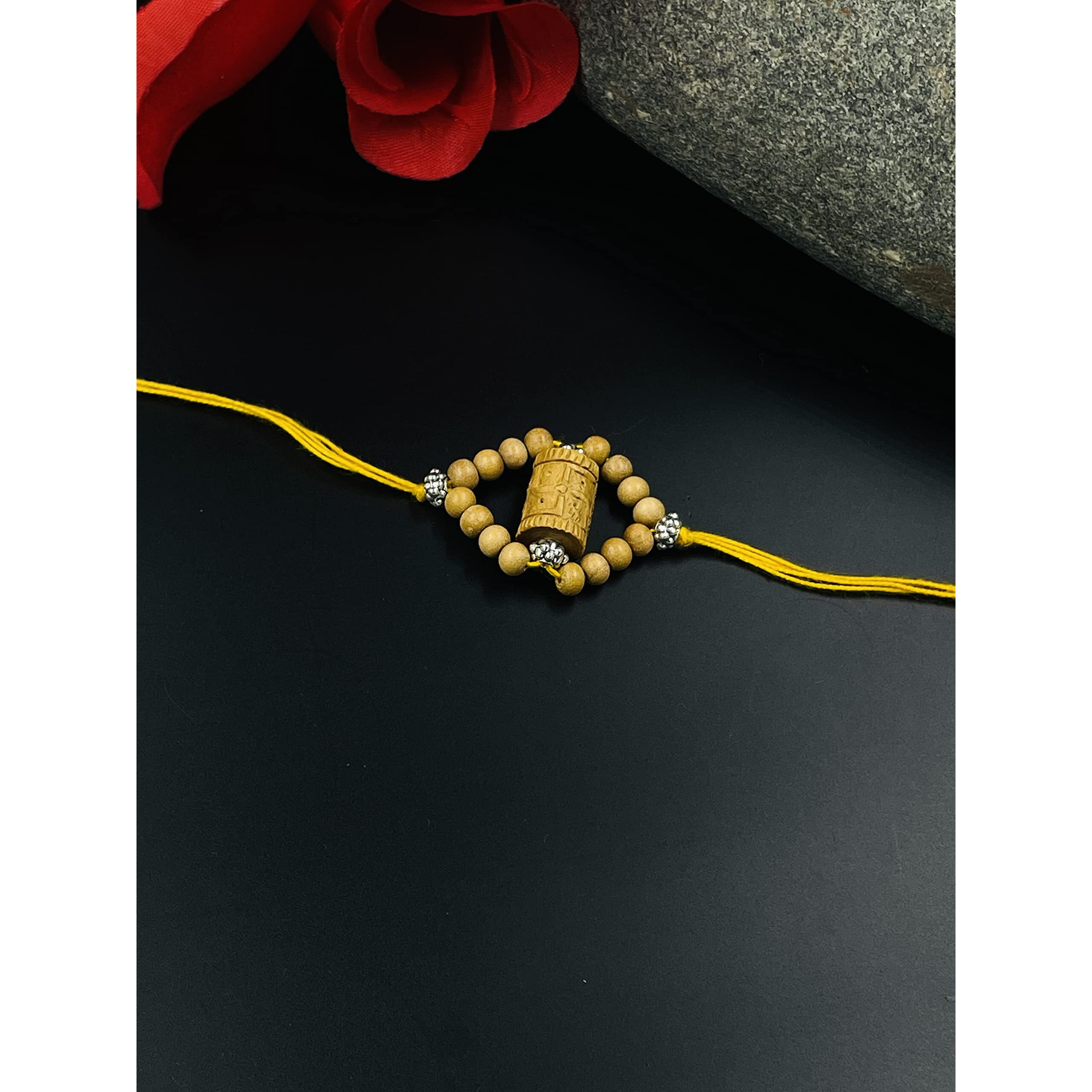 Rdk Sandalwood Charm Bracelet Wrist Band Rakhi For Raksha Bandhan, Rakhi Bracelet Collection, Rakhi For Brother, Personalised Brother Sister Rakhi Gift (Swastik Rakhi 1)