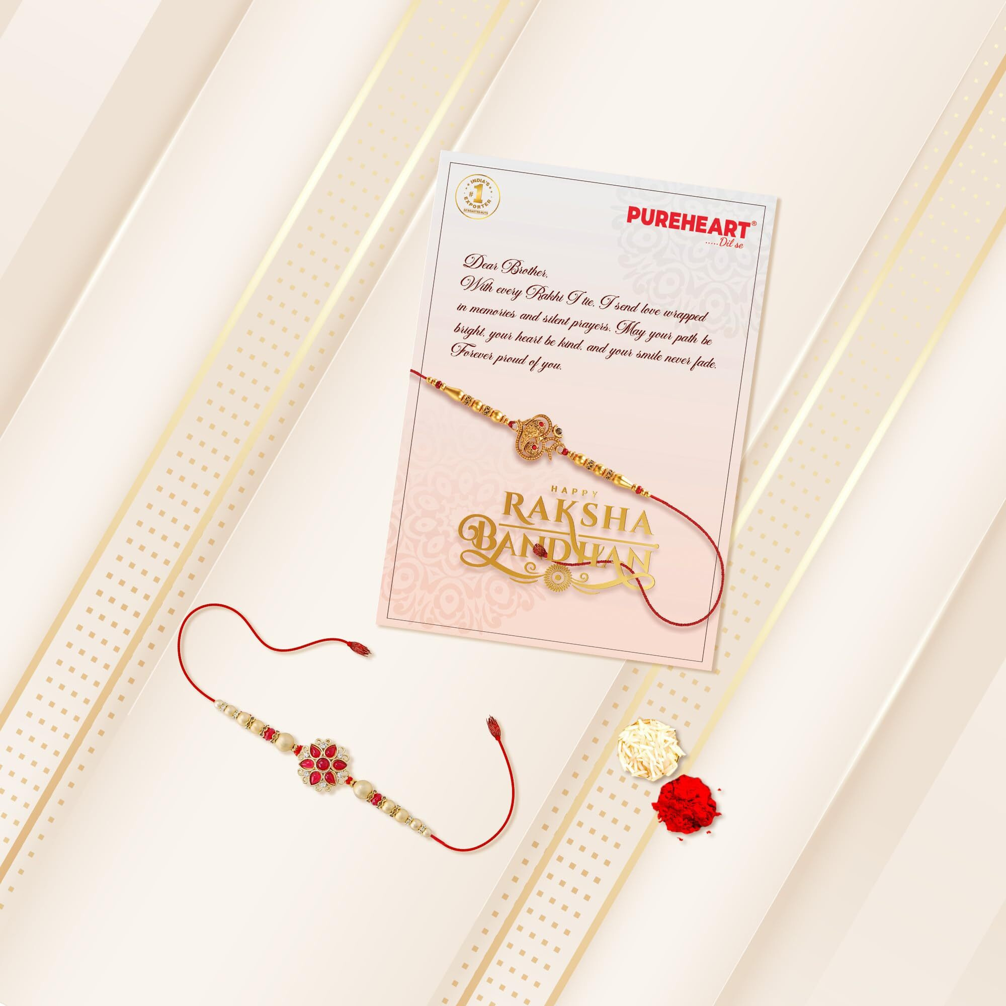 Pureheart Rakhi Gift Hamper - Cherokee Trail Mix (80G) & Hershey's Kisses Chocolate With Designer Floral Rakhi For Brother, Gift Card, Pooja Rice, Kumkum, Premium Dry Fruits Gift