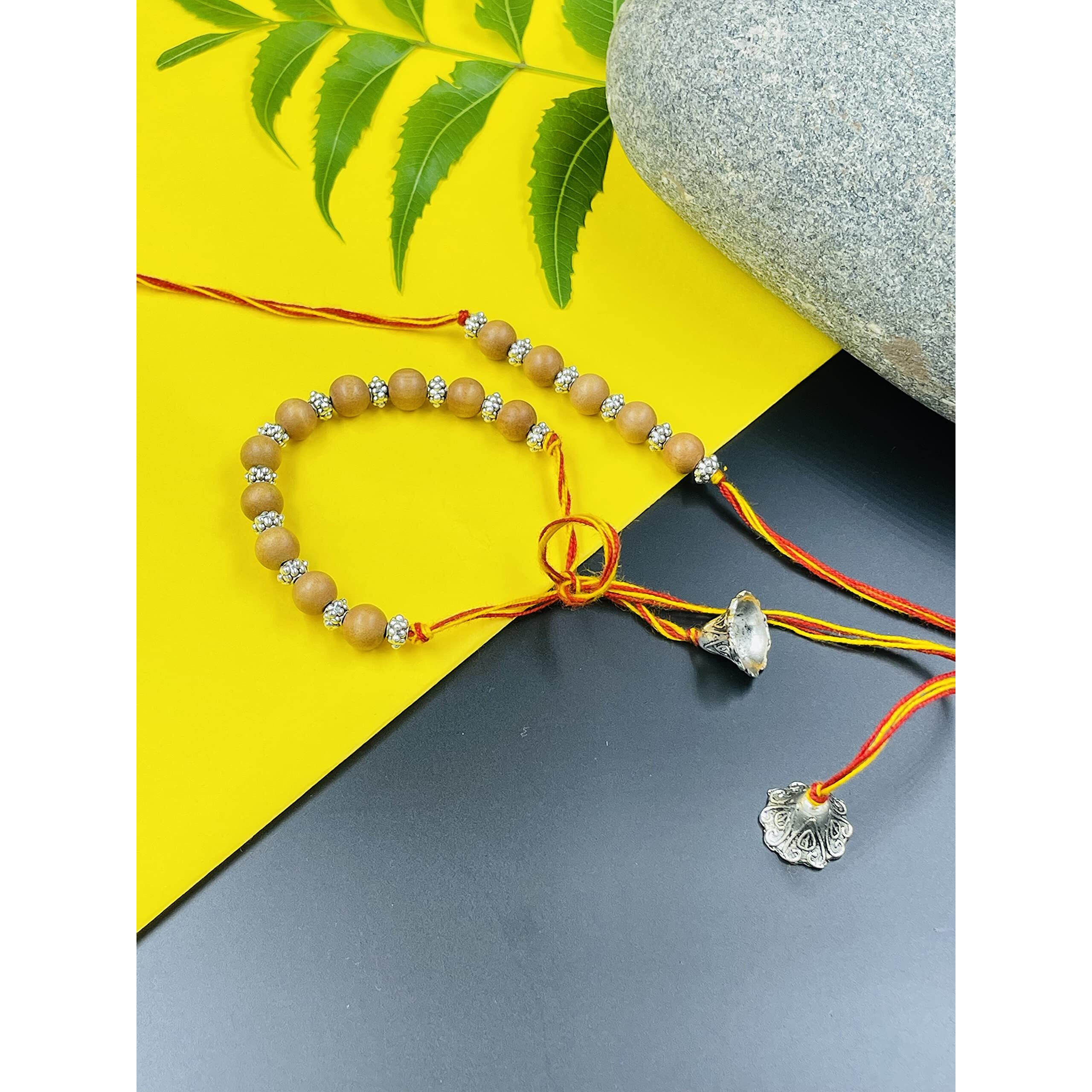 Rdk Sandalwood Charm Bracelet Wrist Band Rakhi For Raksha Bandhan, Rakhi Bracelet Collection, Rakhi For Brother, Personalised Brother Sister Gift Set