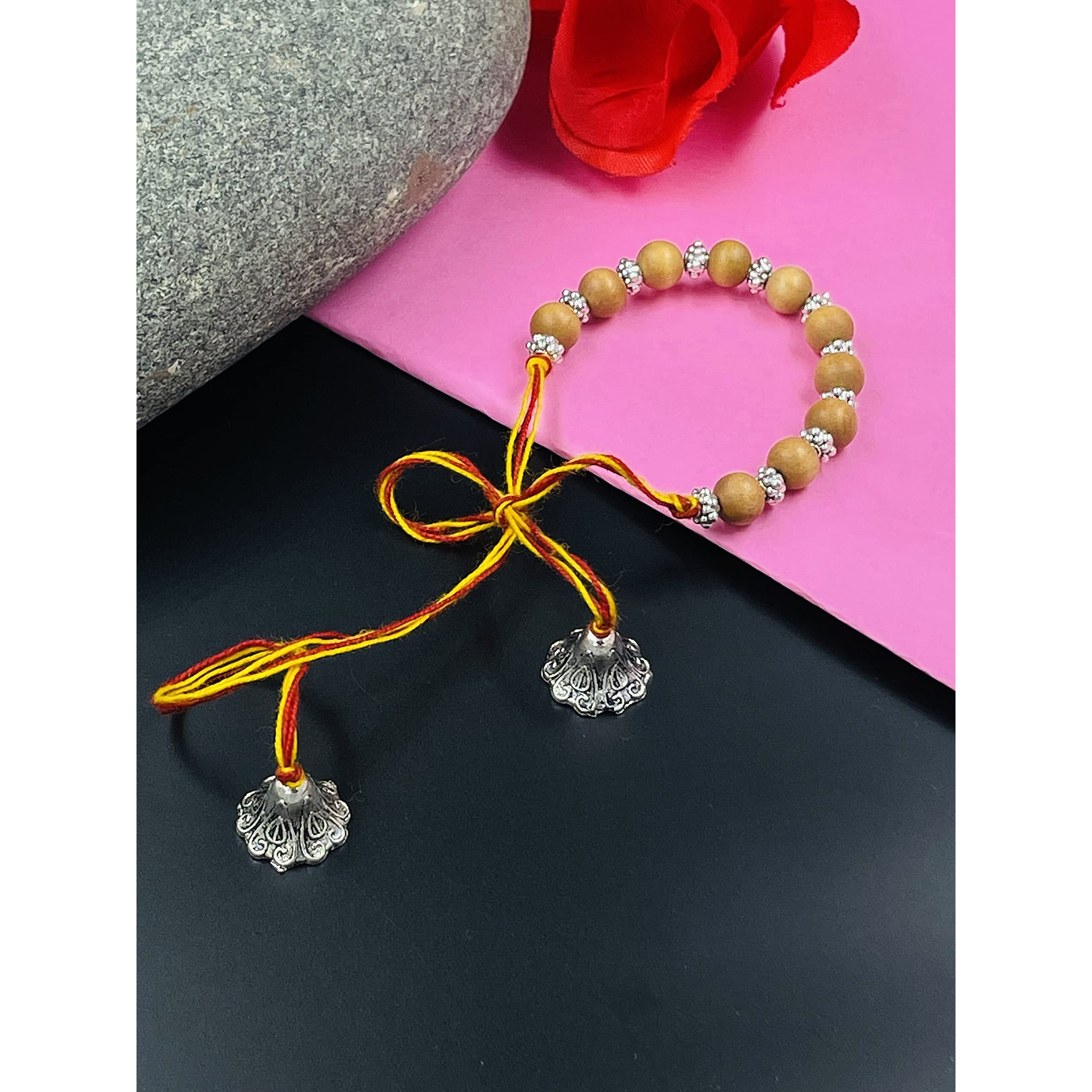 Rdk Sandalwood Charm Bracelet Wrist Band Rakhi For Raksha Bandhan, Rakhi Bracelet Collection, Rakhi For Brother, Personalised Brother Sister Gift Set