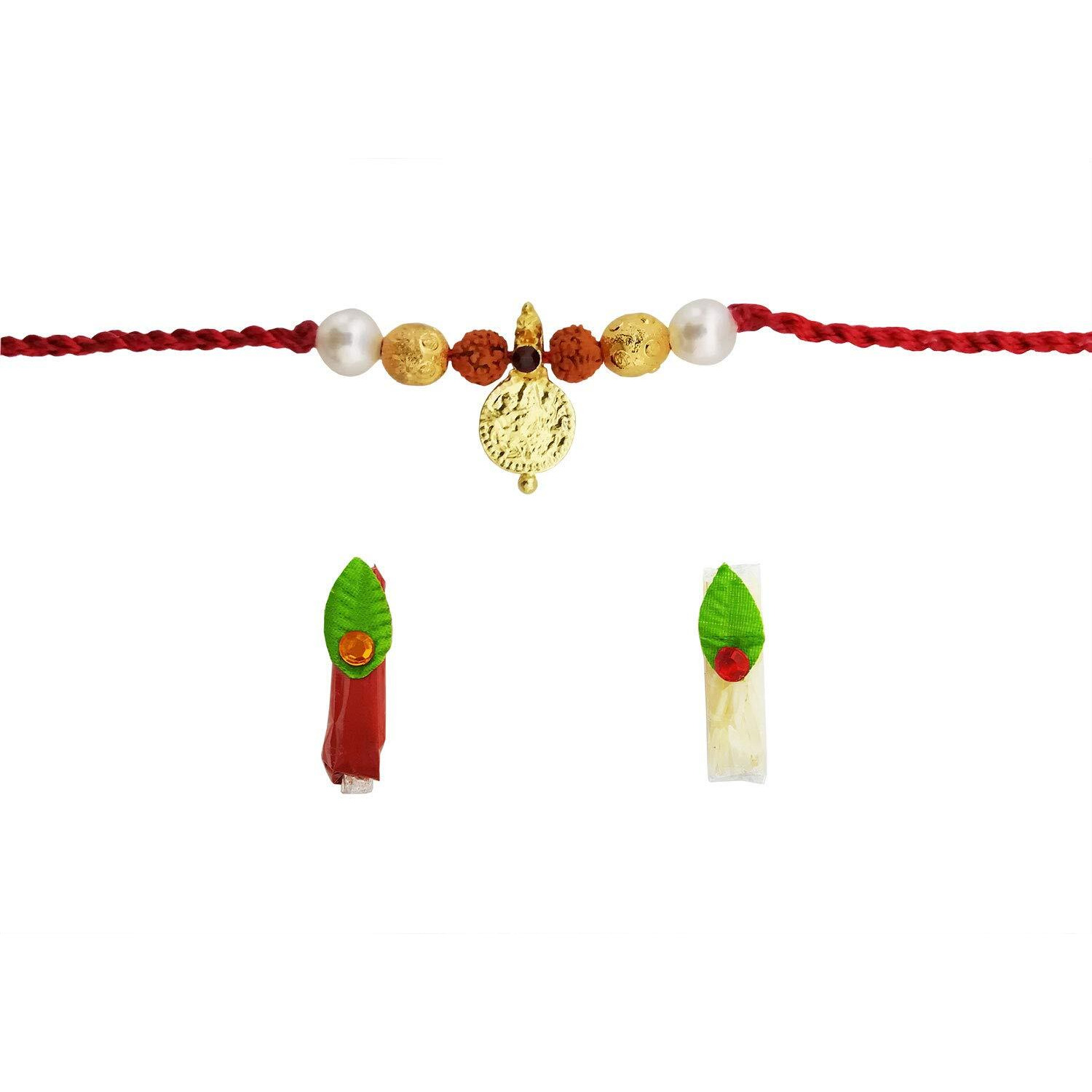 Mehrunnisa Handmade Exquisite Rudraksh & Lakshmi Ji Rakhi With Roli & Chawal (Rak2736)