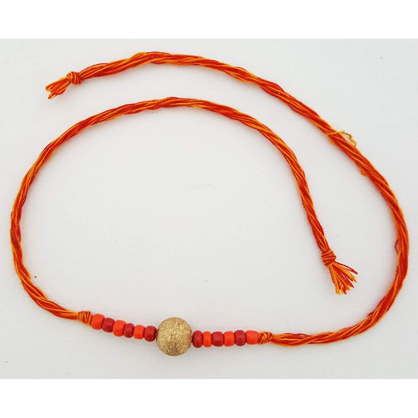 Mehrunnisa Set Of 2 Handmade Exquisite Jade Rotating Laughing Buddha & Dull Gold Bead Rakhi With Roli & Chawal (Rak922)