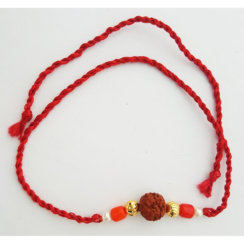 Mehrunnisa Set Of 2 Handmade Exquisite Rudraksh Rakhis With Peacock Feather Roli & Chawal (Rak975)