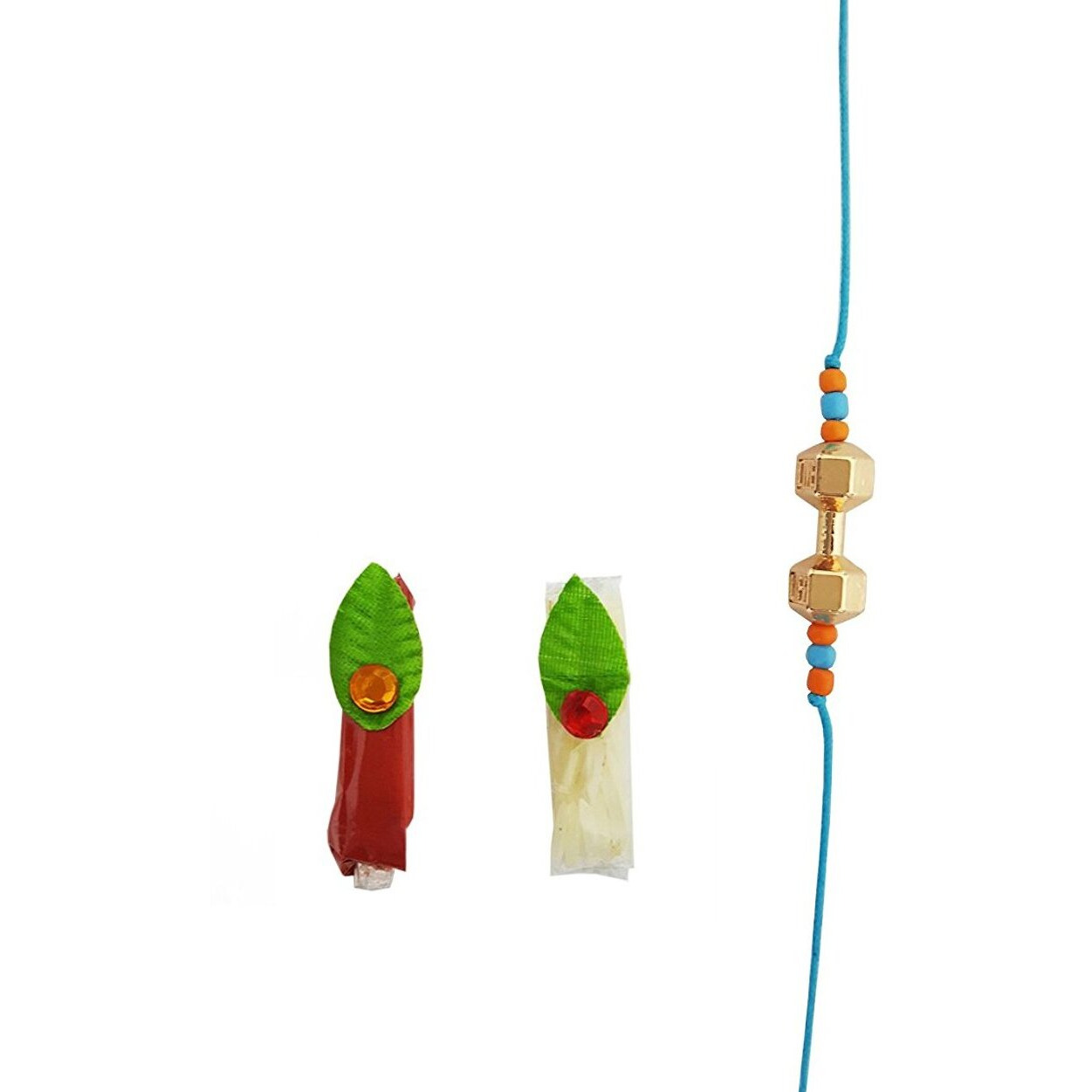Mehrunnisa Handmade Rose Gold Tone Dumbbell Rakhi With Roli Chawal (Rak1197)
