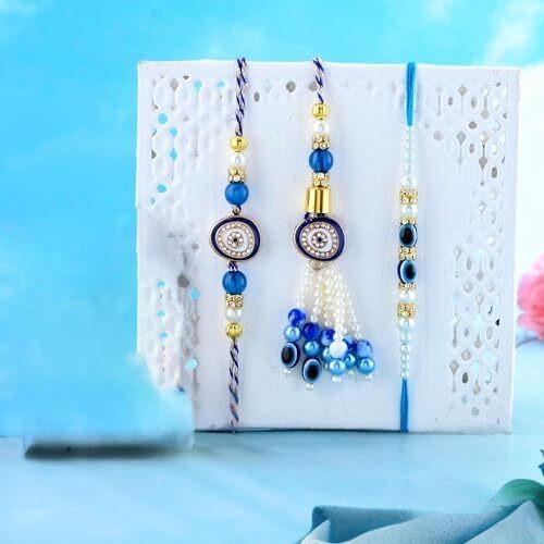 Craftvatika Evil Eye Rakhi Set For Brother Bhabhi Kids, Rakhi Set Of 3 For Bhaiya Bhabhi Kids, Rakhi For Men Women, Evil Eye Lumba, Rakhis With Magnet Gift, Fridge Magnet For Fridge Door Decor