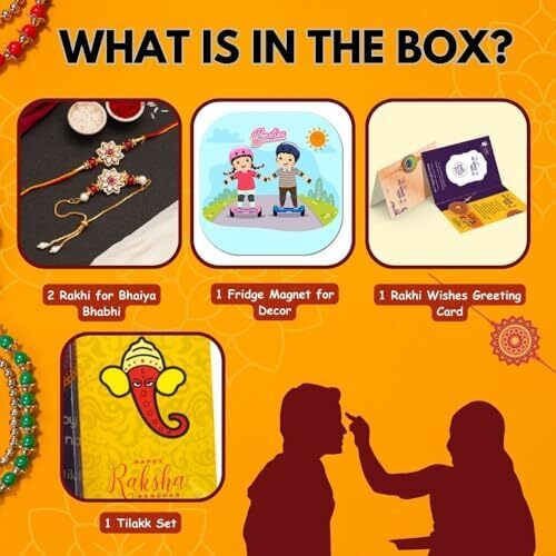 Craftvatika Rakhi Set For Brother, Rakhi For Brother Gift Combo For Bhaiya And Bhabhi Designer Lumba Rakhis Set Couple For Bhai And Bhabhi Rakshabandhan With Fridge Magnet For Fridge Decor, Greeting Card, Tilak Set