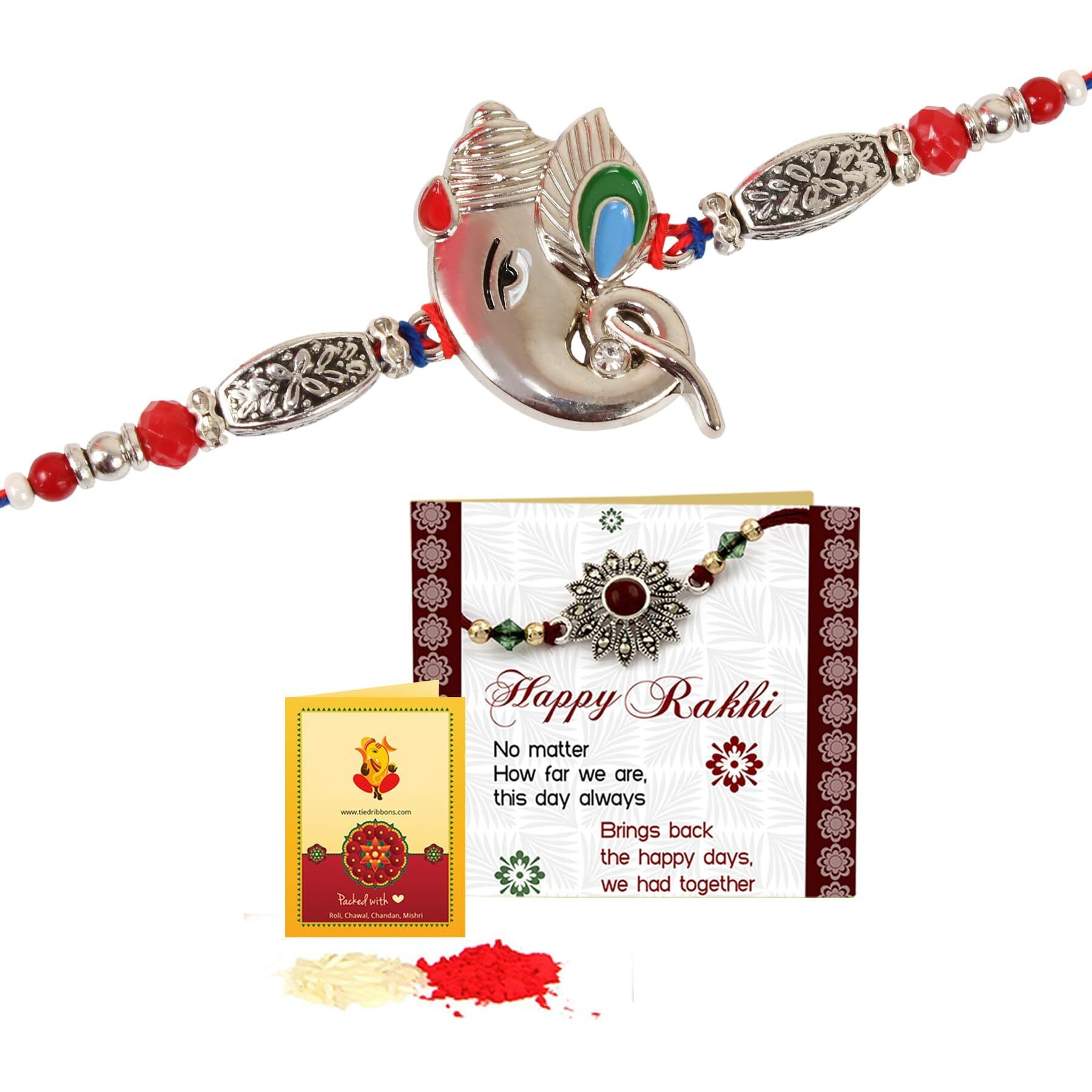 Tied Ribbons Rakhi For Brother - Premium Silver Ganesh Rakhi For Brother Men Bhaiya Kids Boys With Greeting Card And Tikka - Bracelet Rakhi's For Brother