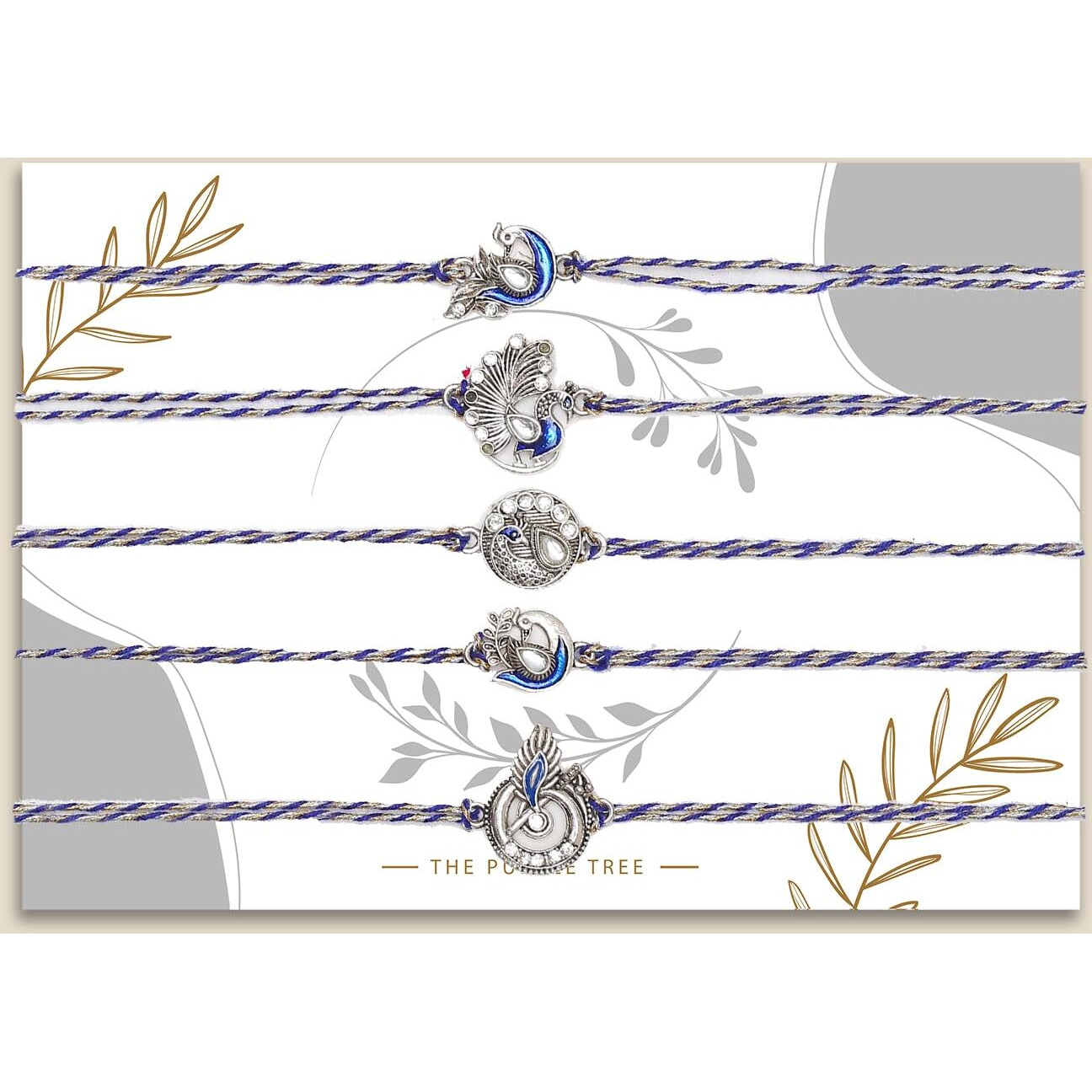 The Purple Tree Mens Meenakari Peacock Rakhis For Brother With Roli Chawal And Card (Pack Of 5) Rakhi For Bhai, Rakshabandhan Gift For Brother, Rakhi Gift