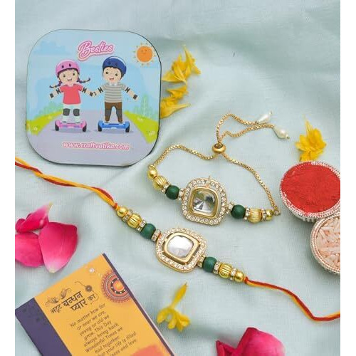 Craftvatika Designer Rakhi Set For Brother And Bhabhi, Rakhi With Magnet Gift, Couple Pair Rakhi For Bhaiya Bhai Bhabhi, Rakhi For Men Women, Fridge Magent For Door Decor