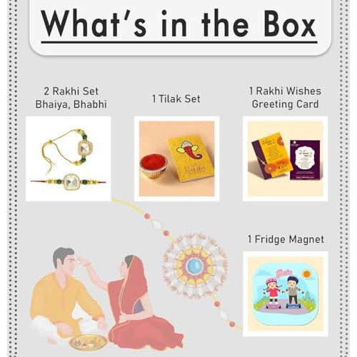 Craftvatika Designer Rakhi Set For Brother And Bhabhi, Rakhi With Magnet Gift, Couple Pair Rakhi For Bhaiya Bhai Bhabhi, Rakhi For Men Women, Fridge Magent For Door Decor