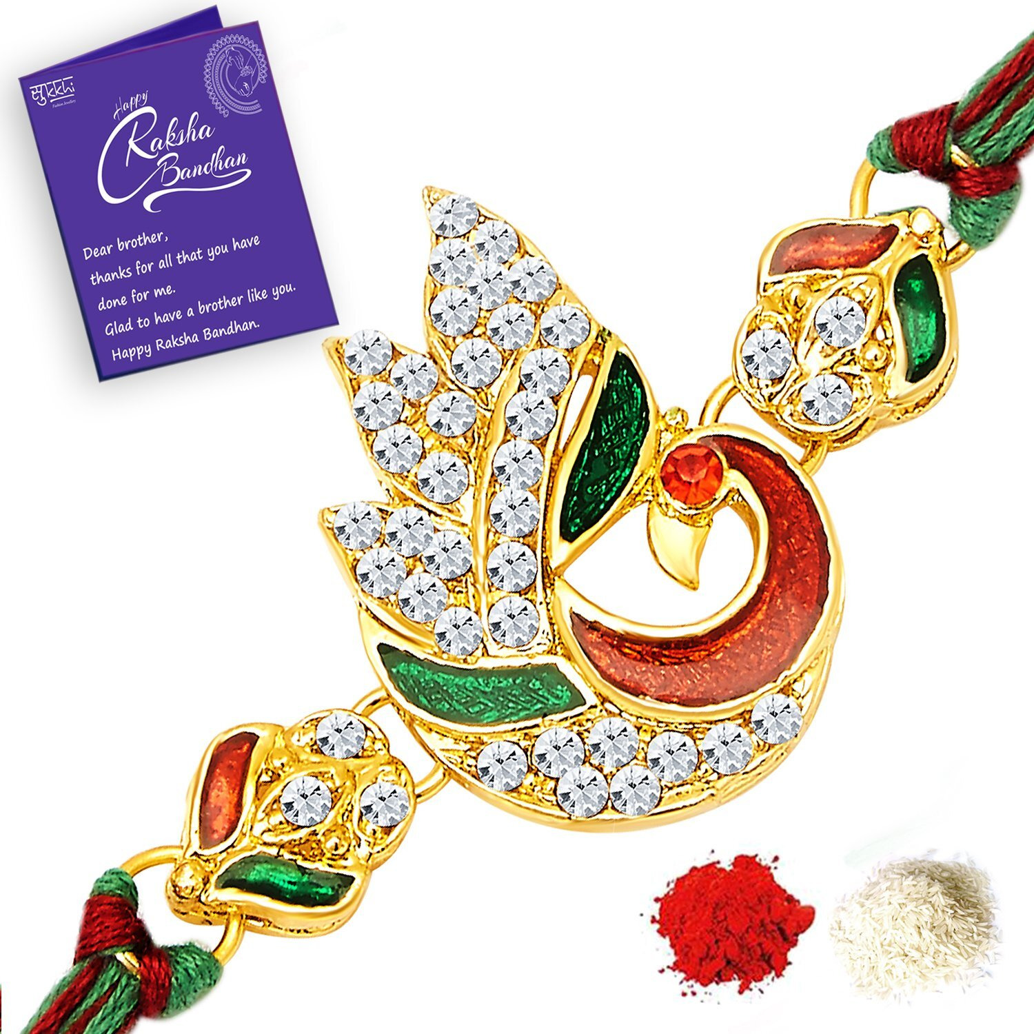 Sukkhi Rakhi For Brother Elegant Kundan Designer Gold Plated With Roli Chawal & Greeting Card|Rak73475