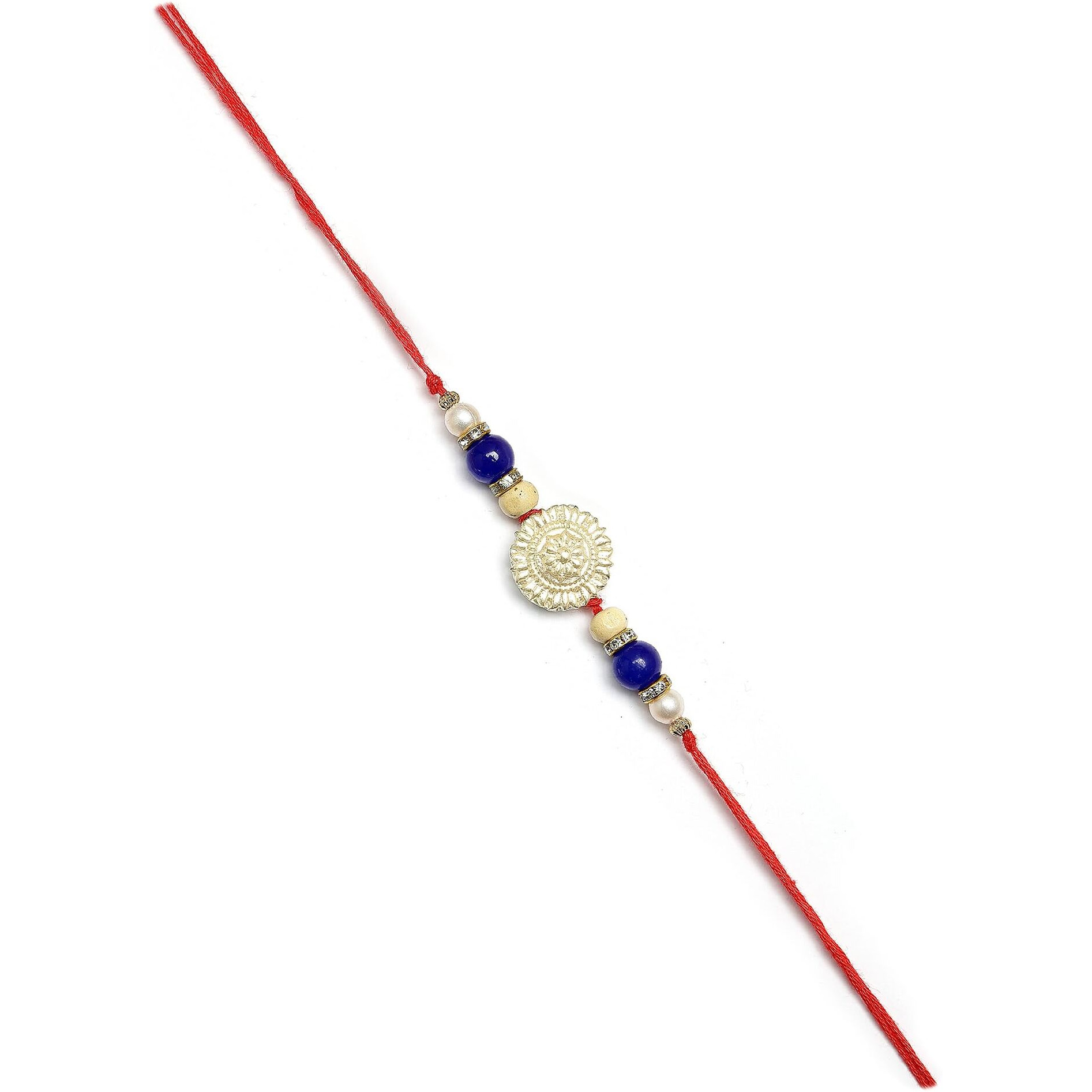 Karatcart Set Of 3 Handmade Rudraksha And Kundan Rakhis For Brother With Roli & Chawal
