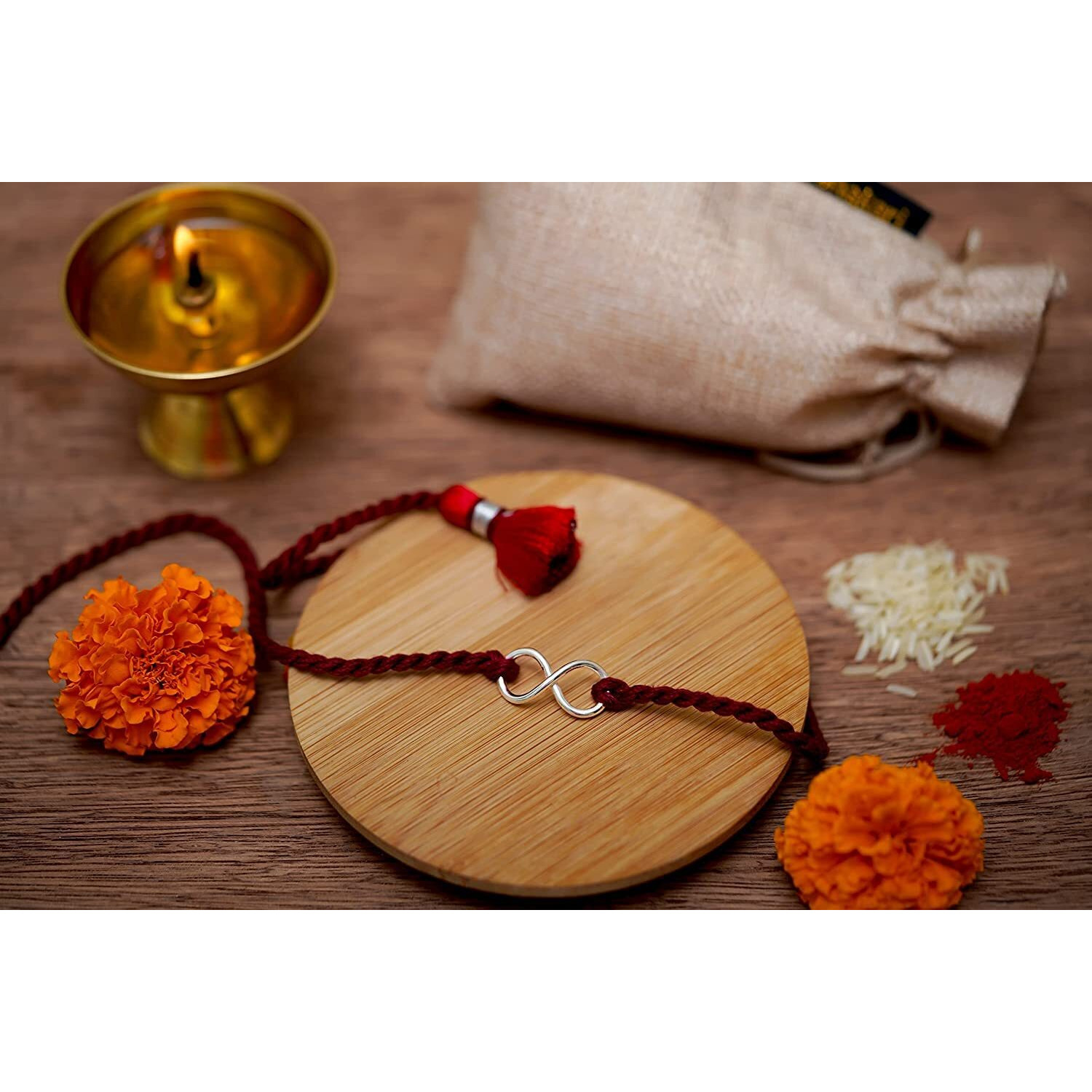 Meenakari Heritage Jewellery Pure 925 Sterling Silver Infinity Rakhi Combo Set With Roli Chawal, Rakshabandhan Greeting Card And Authenticity Certificate For Brother/Boys/Men/ (Wrap Around)