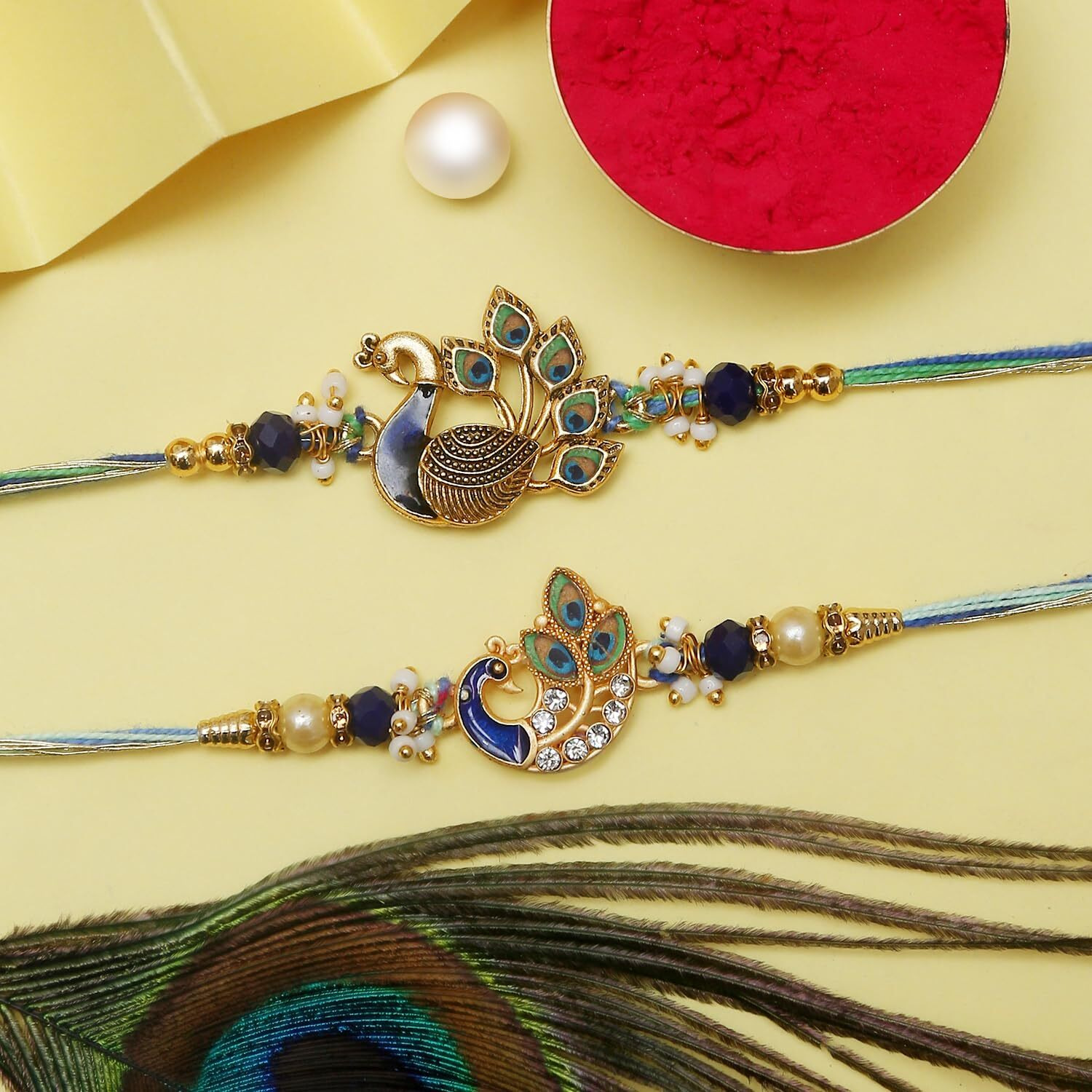 The Purple Tree Mens Meenakari Peacock Rakhis For Brother With Roli Chawal And Card (Pack Of 2) Rakhi For Bhai, Rakshabandhan Gift For Brother, Rakhi Gift, Rakhi Combo
