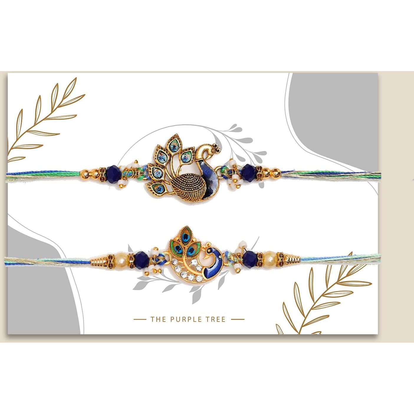 The Purple Tree Mens Meenakari Peacock Rakhis For Brother With Roli Chawal And Card (Pack Of 2) Rakhi For Bhai, Rakshabandhan Gift For Brother, Rakhi Gift, Rakhi Combo