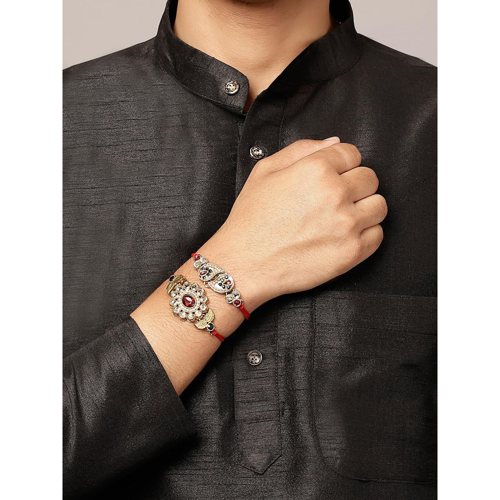 Sukkhi Rakhi For Brother Royal Kundan Combo & Designer Gold Plated With Roli Chawal & Greeting Card|Set Of 2|Cb73446