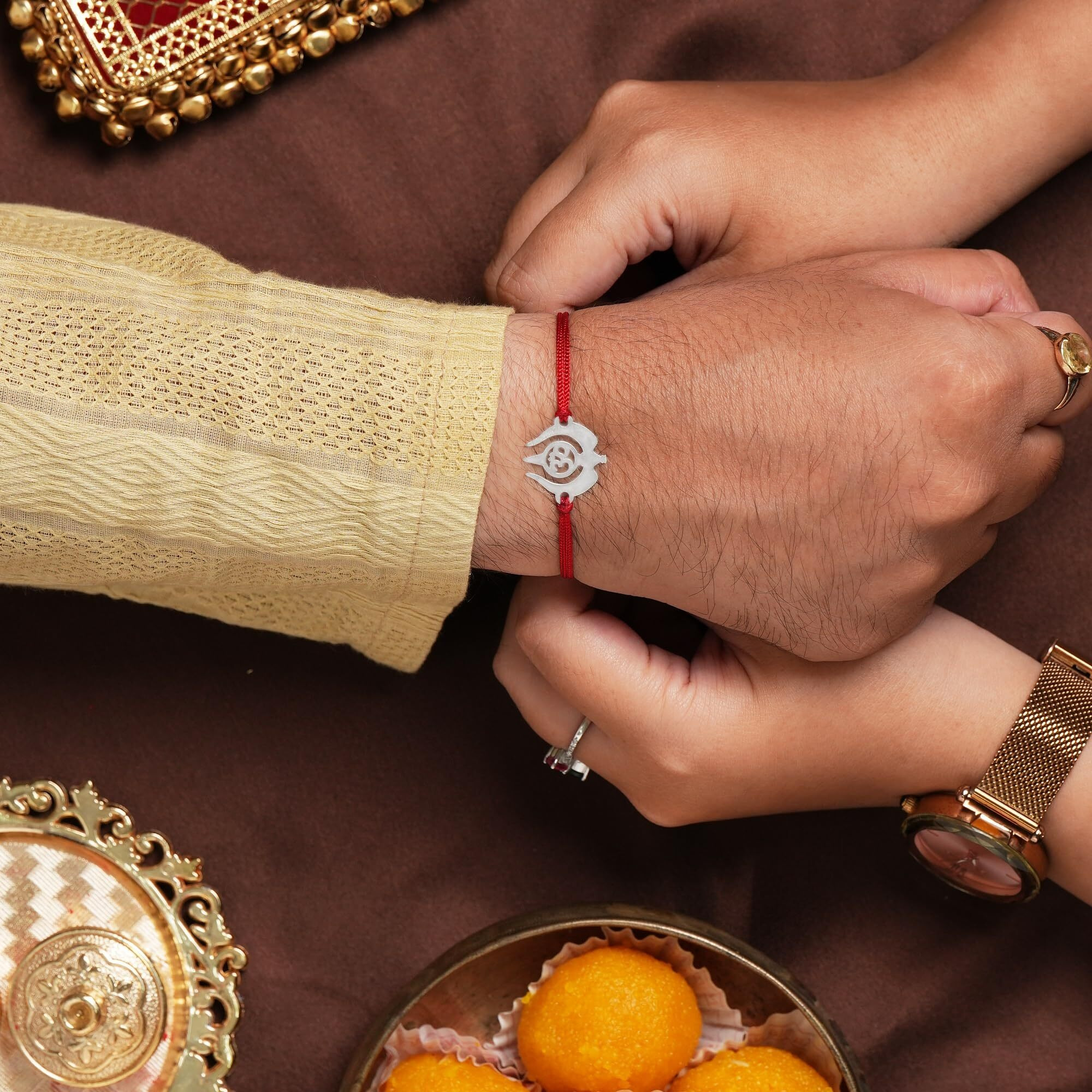 Silver Chest 92.5 Sterling Silver Trishul Rakhi Bracelet For Brother | Om Symbol Integrated In Center For Men And Boys | Raksha Bandhan Gift With Certificate Of Authenticity