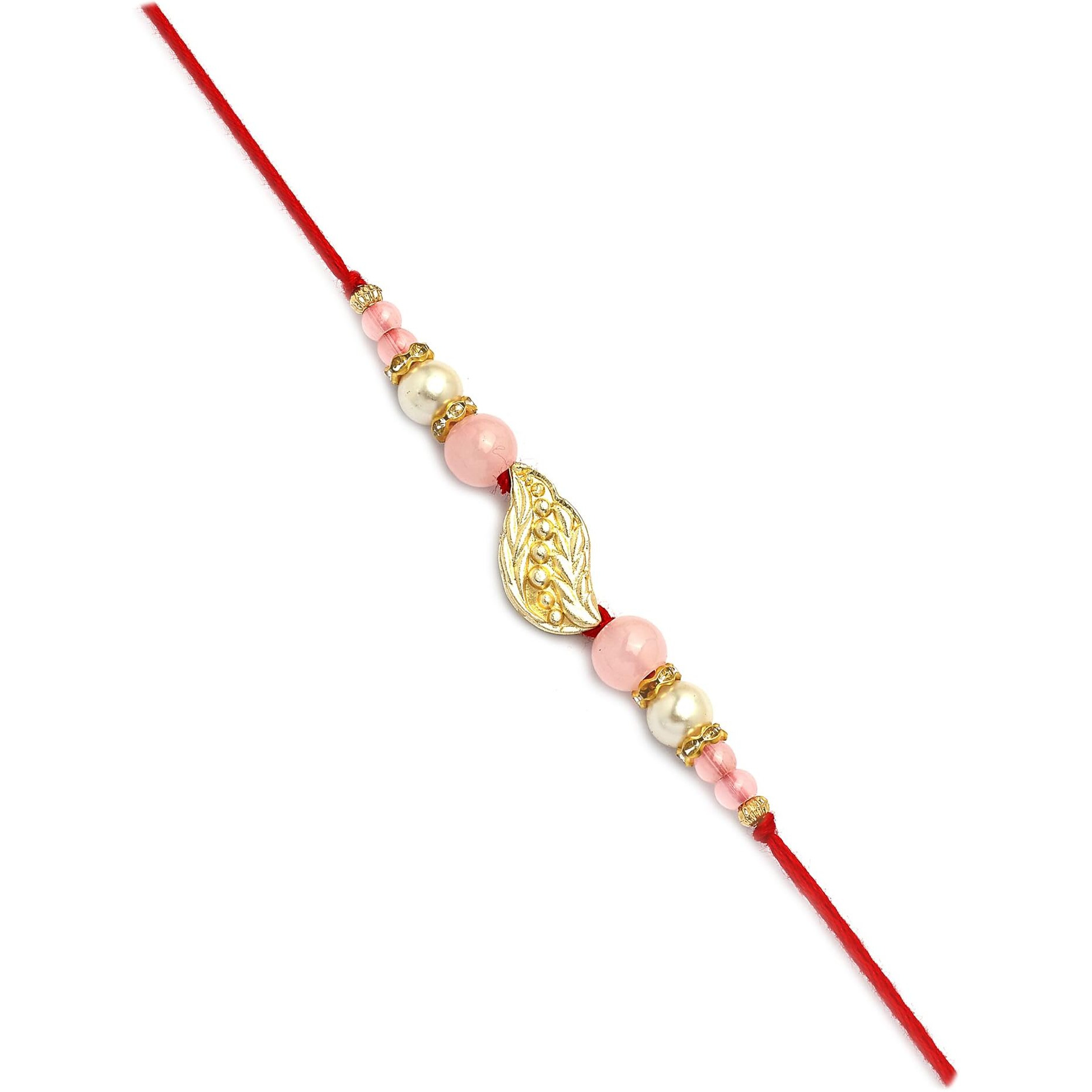 Karatcart Gold Plated Pink Beads Feather Kundan Bhiya Bhabhi Rakhi With Roli & Chawal