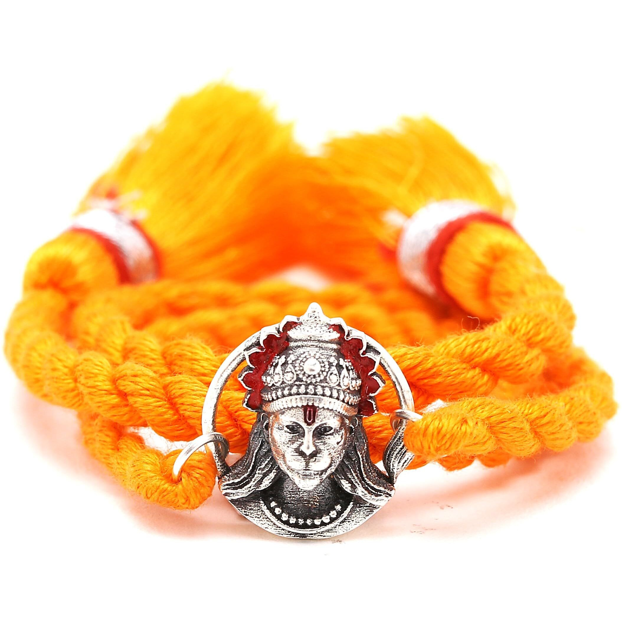 Meenakari Heritage Jewellery Pure 925 Sterling Silver Shri Hanuman Rakhi Set With Roli Chawal And Rakshabandhan Greeting Card For Brother/Boys/Men/Unisex (Hanuman)