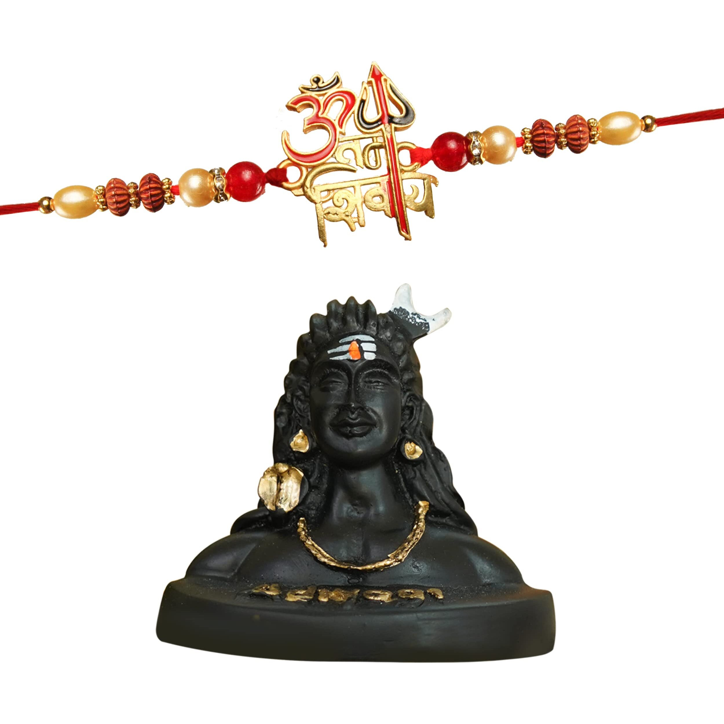 Tied Ribbons Rakhi For Brother With Gift - Premium Rakhi For Bhaiya Men With Adiyogi Idol Statue And Card - Bracelet Rakhi For Brother