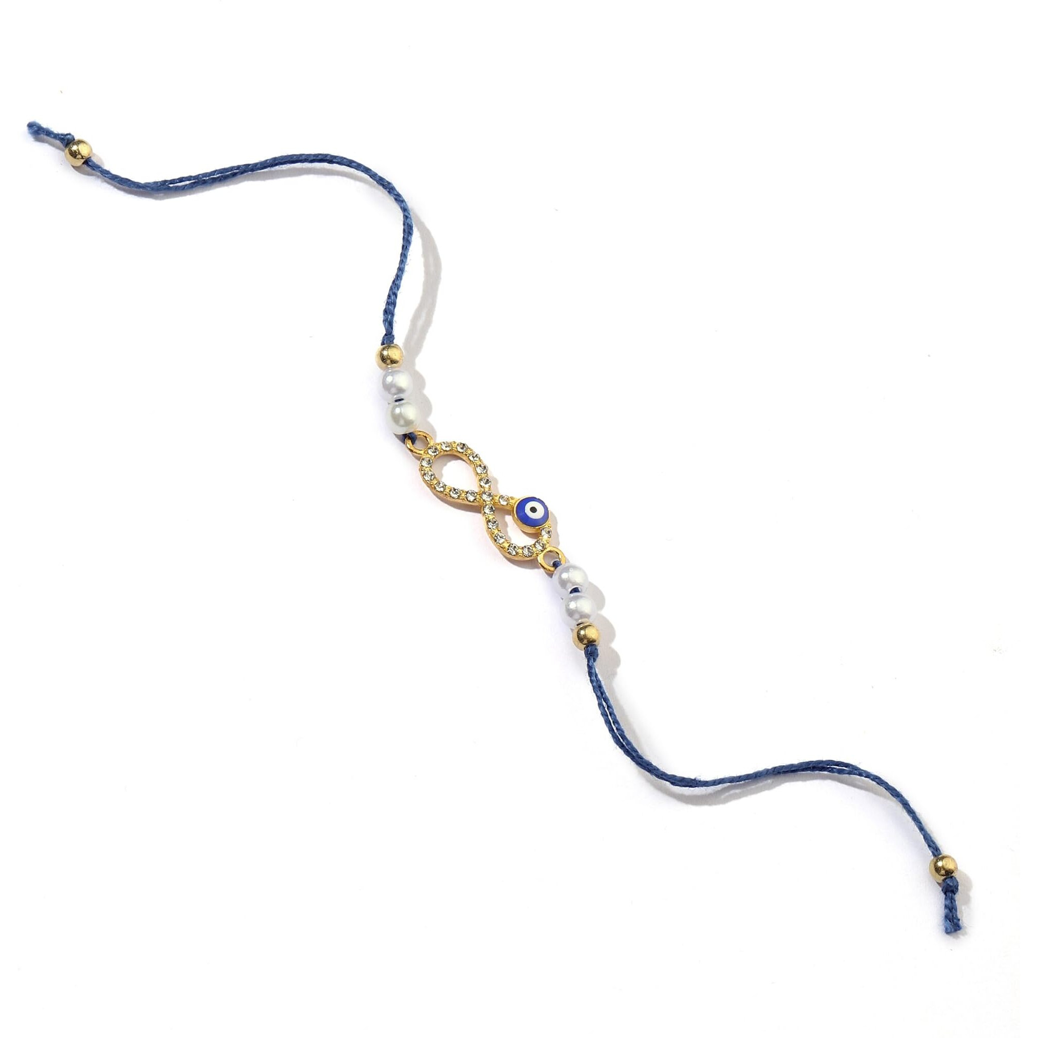 Salty Set Of 1 Infinite Love Peal Evil Eye Designer Thread Rakhi For Brother | Rakhi Gift Pack For Sister, Bhaiya And Bhabhi | Bracelet For Men, Women | Fancy Jewellery Combo Gifts