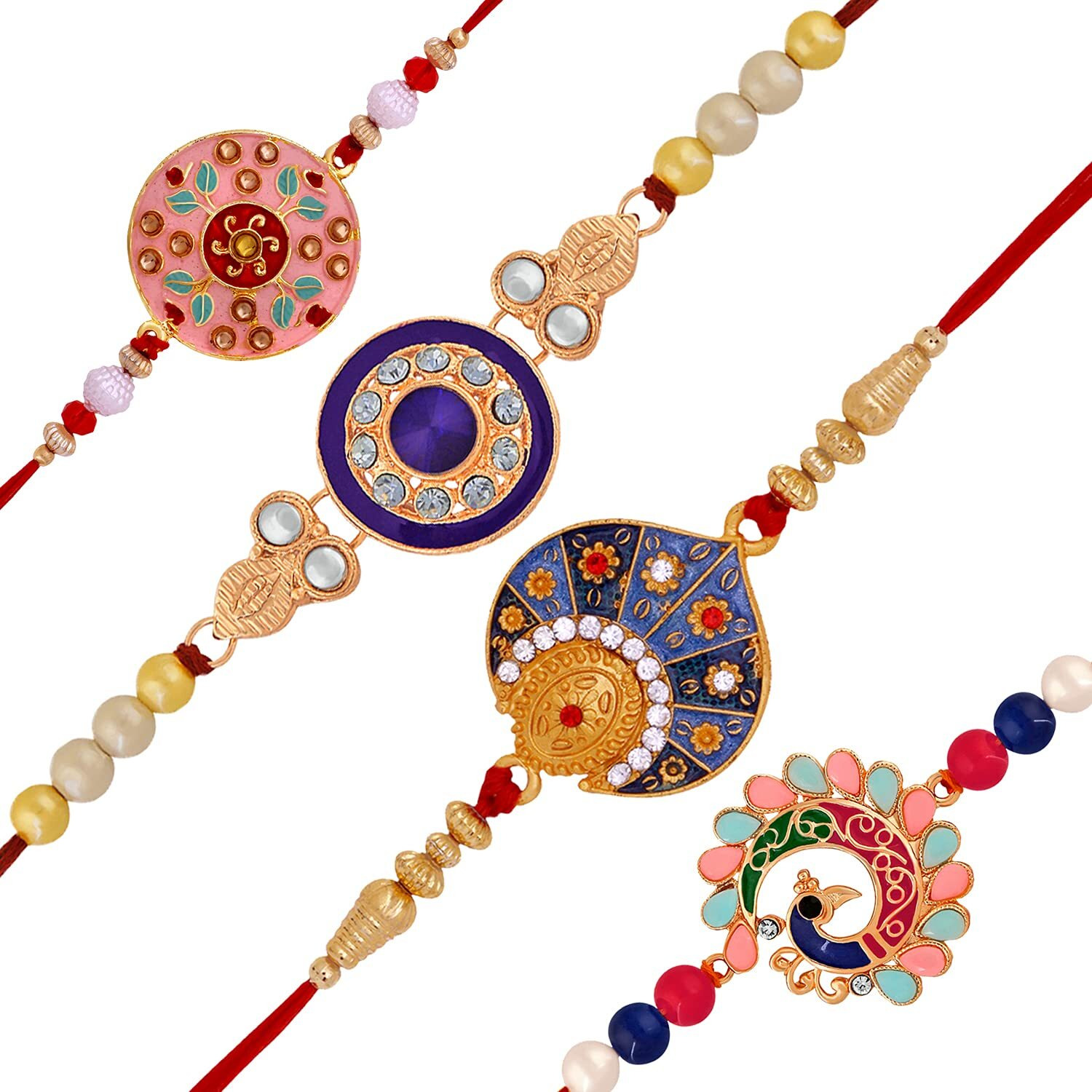 Mahi Combo Of Meenakari Work Rakhi's With Multicolor Crystal And Artificial Pearl For Brother (Rco1105219M) For Men