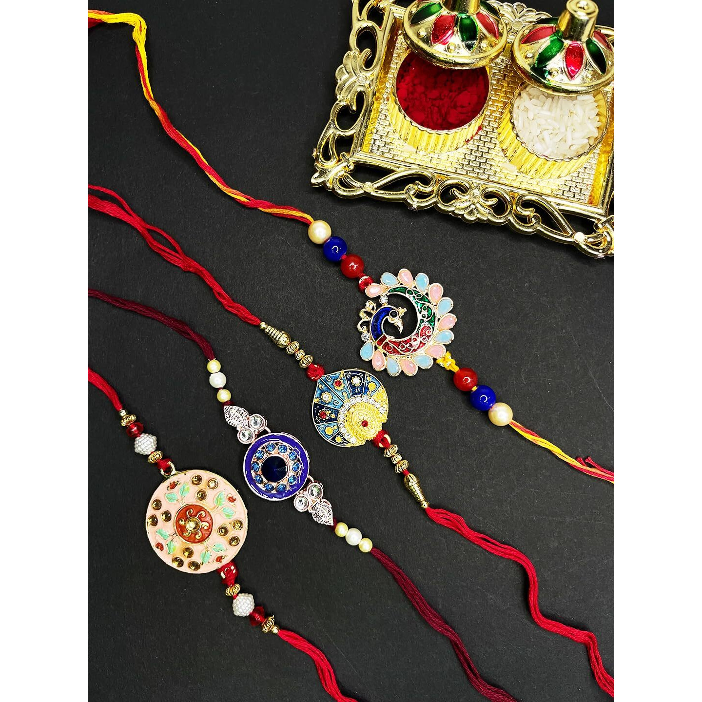 Mahi Combo Of Meenakari Work Rakhi's With Multicolor Crystal And Artificial Pearl For Brother (Rco1105219M) For Men