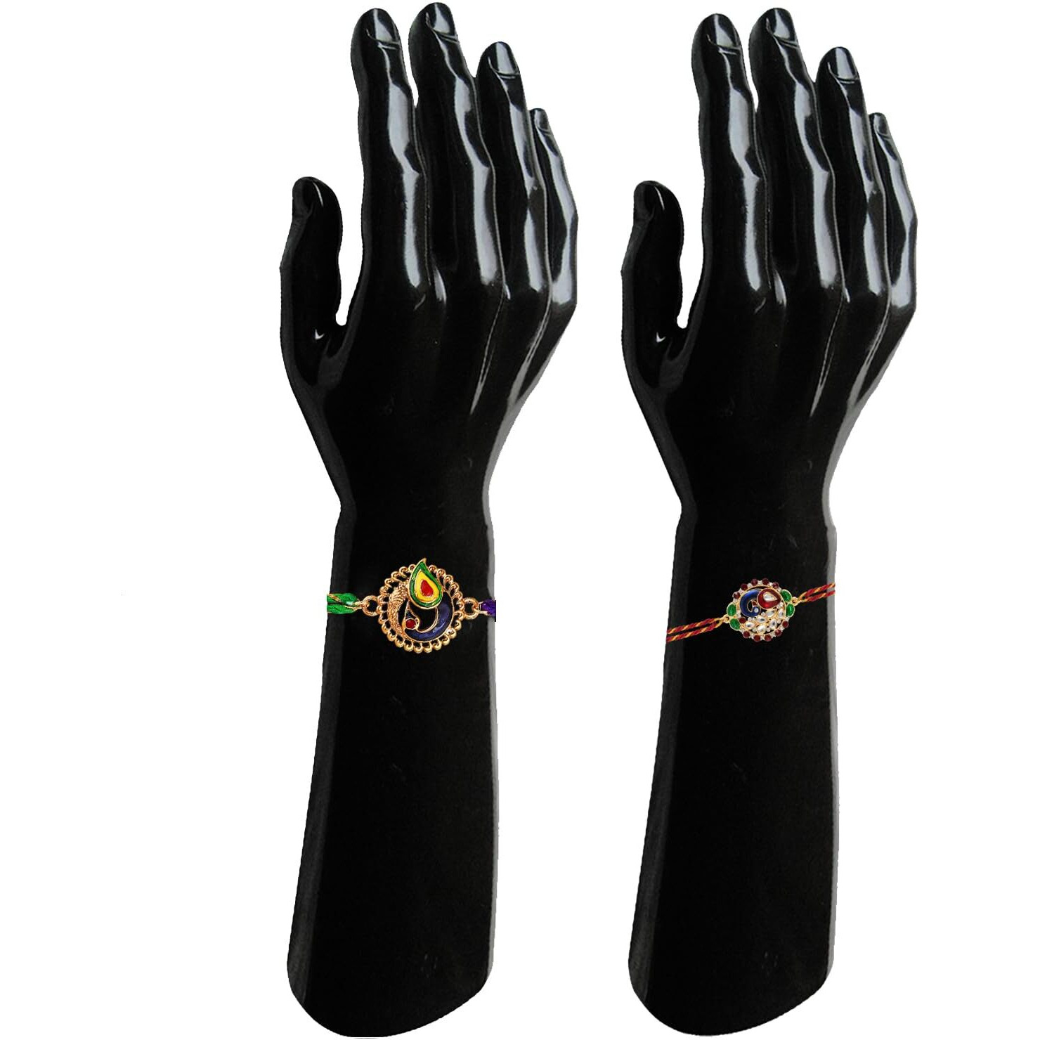 Mahi Combo Of 2 Peacock-Shaped Rakhi's With Meenakari Work And Shiny Crystals For Bhaiya, Brother, Bhai, Bro (Rco1105698G)