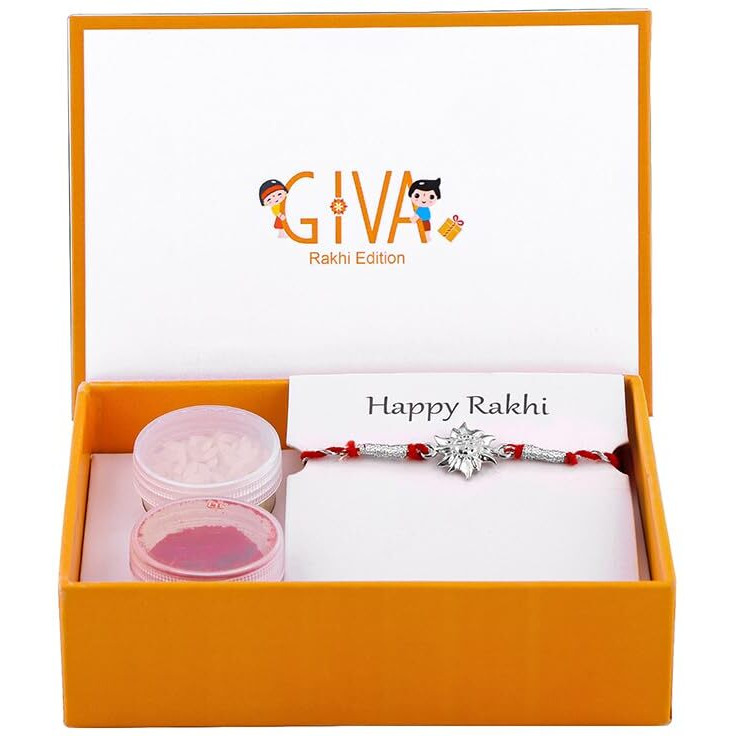 Giva 925 Silver Surya Rakhi|Raksha Bandhan Rakhi For Brother | Gift For Men & Boys| With Certificate Of Authenticity And 925 Stamp