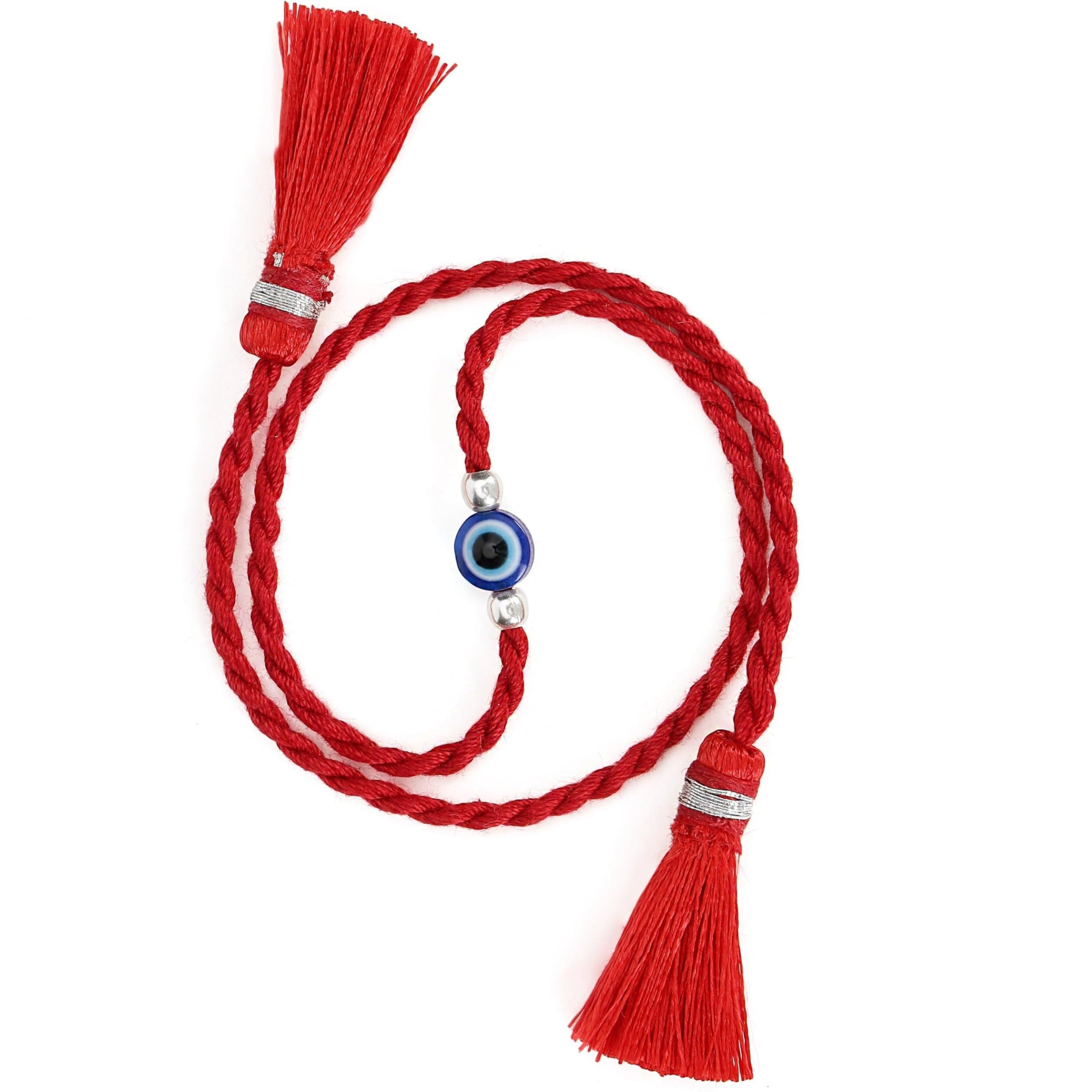 Zavya 925 Sterling Silver Evil Eye Coloured Stones Rhodium Plating Silver Rakhi | Rakhi For Brother- Rakshabandhan | Gift For Men & Boys |1 Year Plating Warranty | Gift For Brother