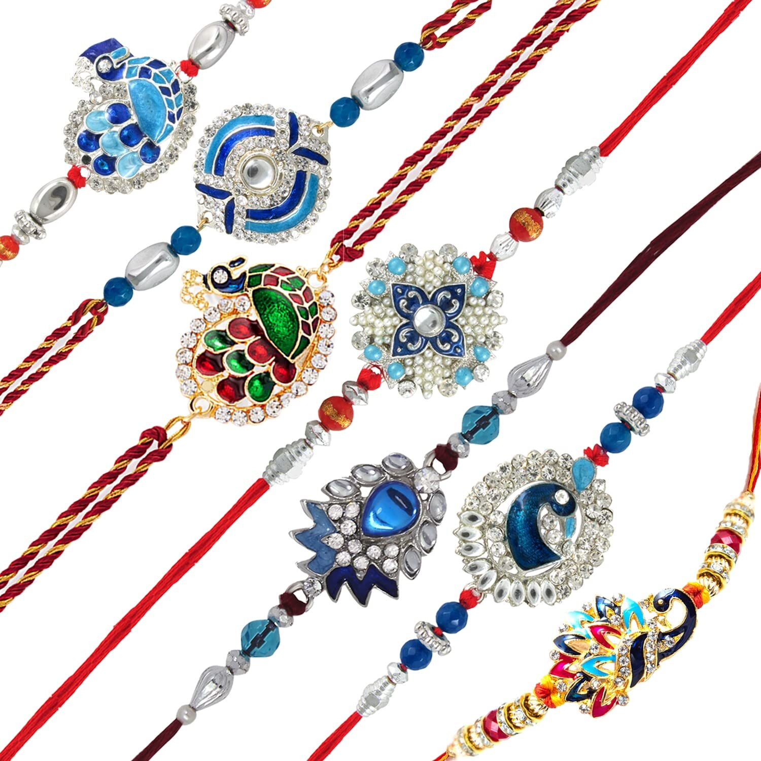 Mahi Mens Combo Of Peacok And Floral Shaped Colorful Meena Work And Crystals Rakhi's For Bhaiya (Rcso1105439M)