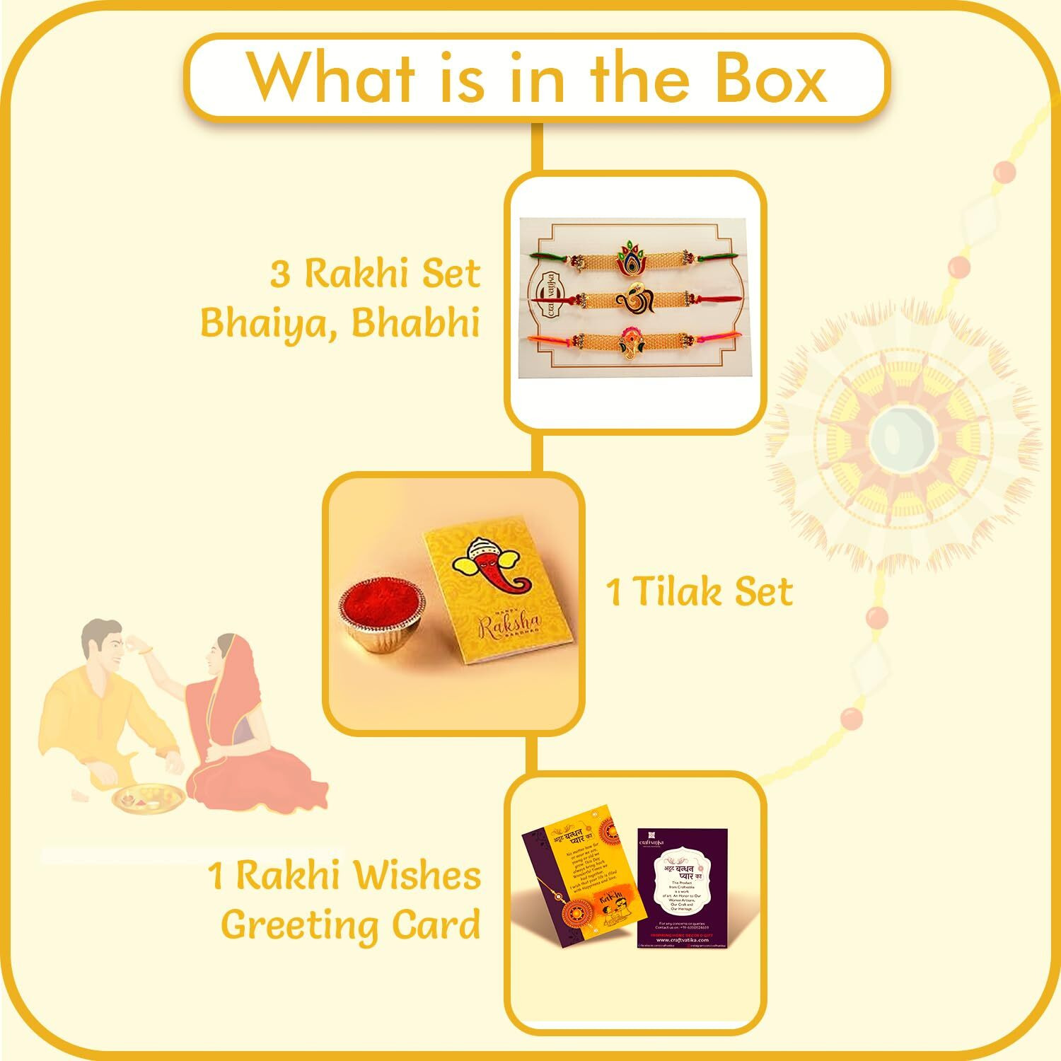 Craftvatika Rakhi Set For Brother | Rakhi For Brother Set Of 3, Ganesha, Om And Lotus Rakhi For Bhai Boy Men Bhaiya | Bracelet Rakhis, Rakshabandhan Rakhis With Best Wishes Card Tilak Set