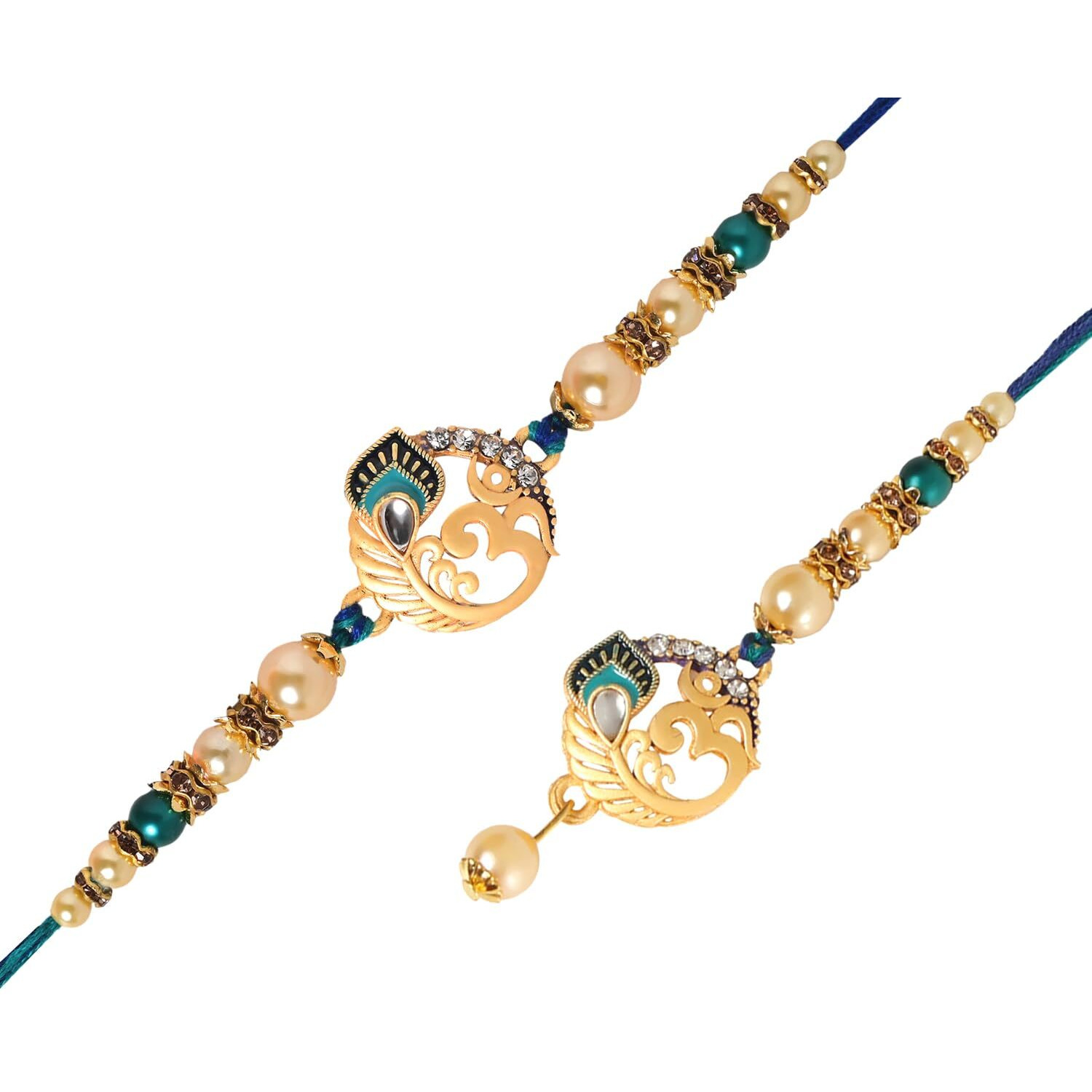 Riddhika Ventures Glorious Gold Plated Om And Diamond Ring Bhaiya Bhabhi Rakhi Set With Roli Chawal And Greeting Card (B3B3)