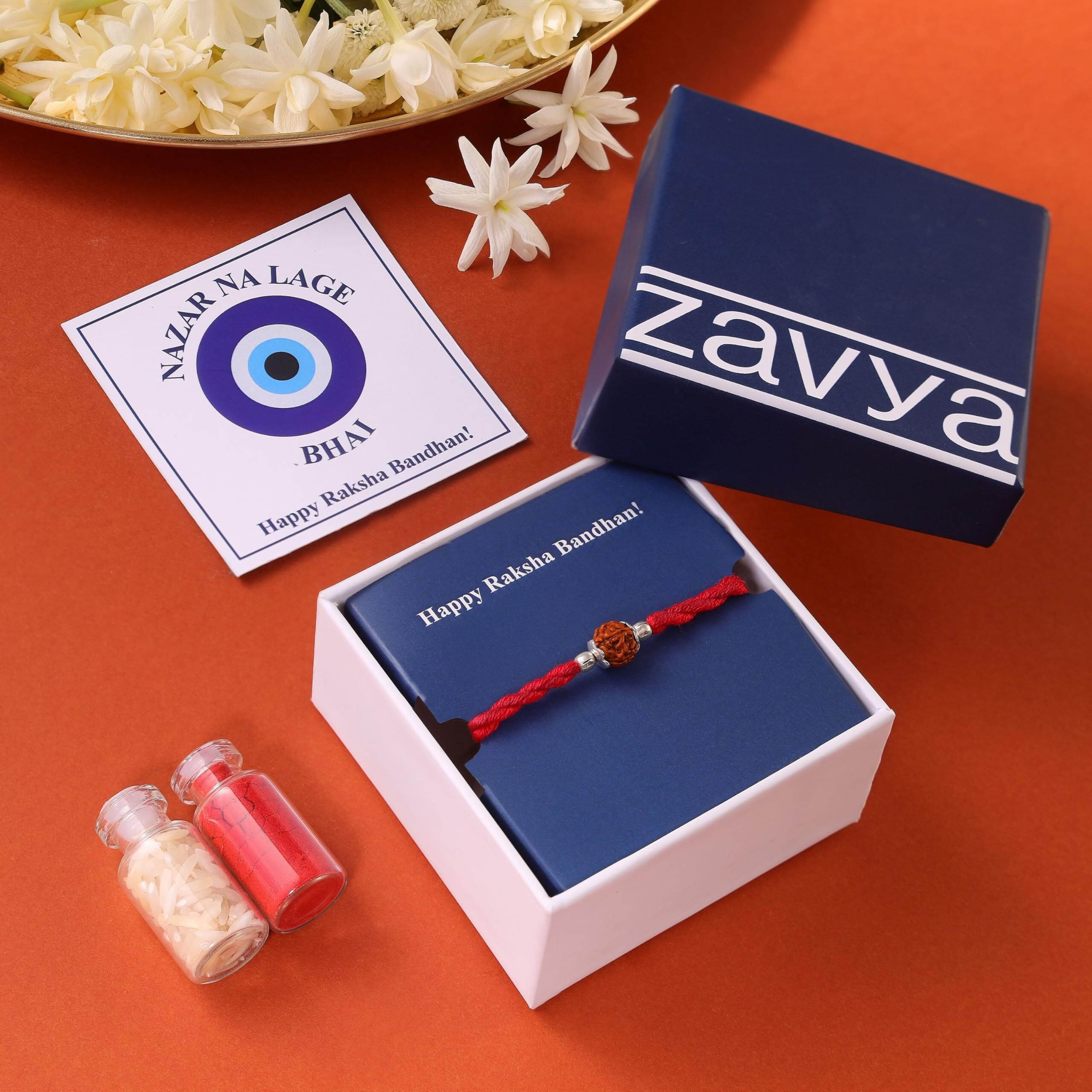 Zavya 925 Sterling Silver Rudraksh Rhodium Plating Silver Rakhi | Rakhi For Brother-Happy Rakshabandhan | With Certificate Of Authenticity And 925 Hallmark | Gift For Brother