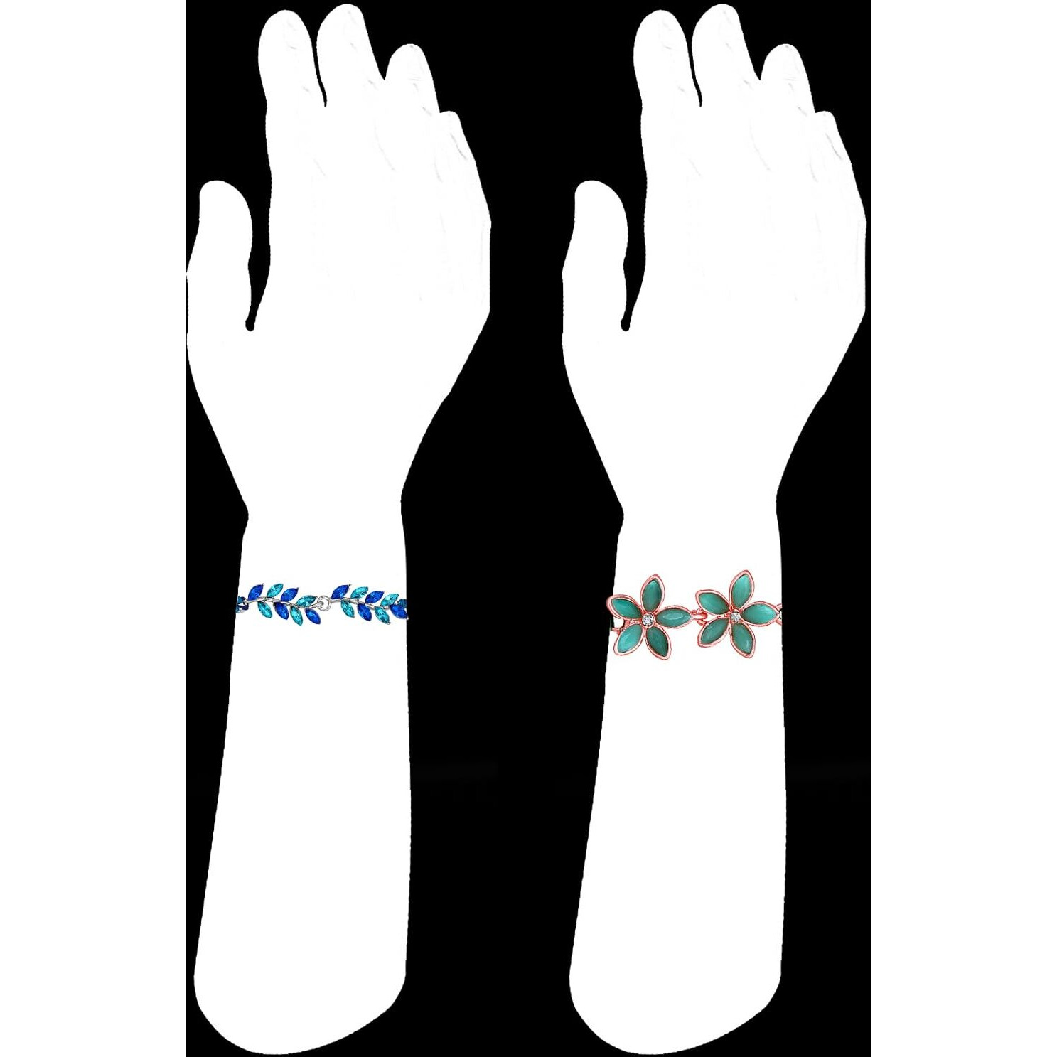 Mahi Leafy And Floral Shaped Combo Of 2 Rakhis For Bhai With Green And Blue Crystals (Rco1105528M)