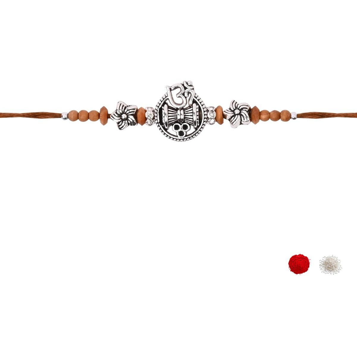 I Jewels Silver Plated Om & Trishul Design Rakhi With Roli Chawal & Rakshabandhan Card For Bro/Brother/Bhai (R374Br)