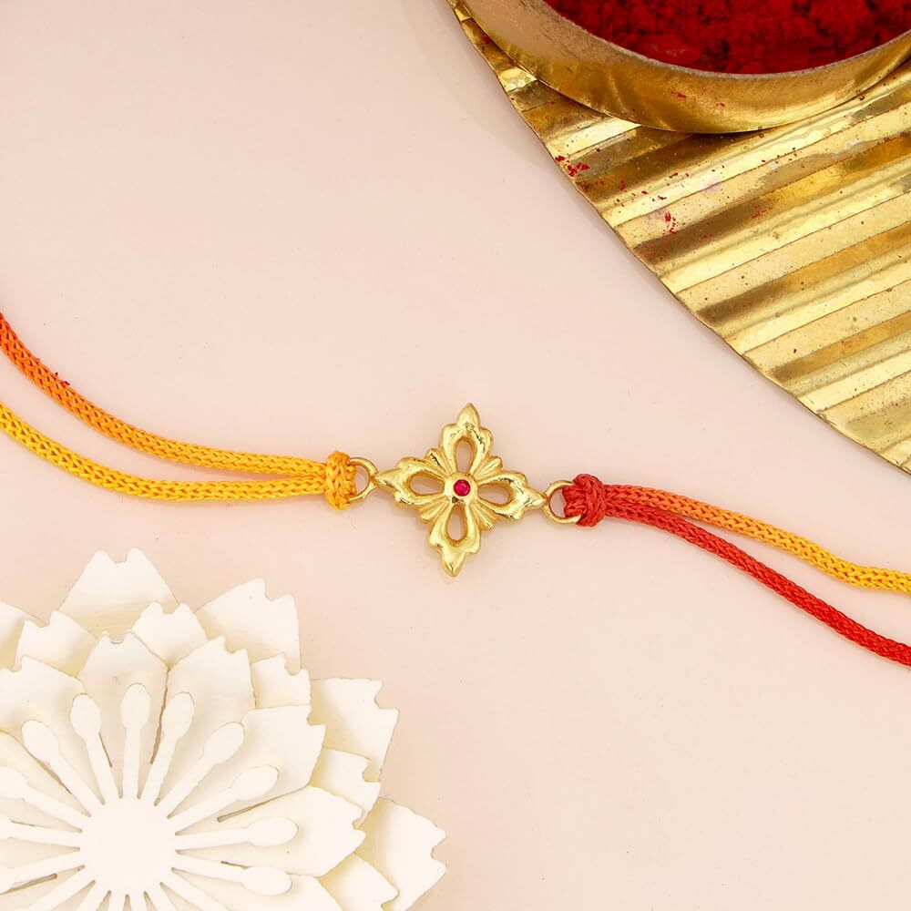 Giva 925 Silver Golden Floral Rakhi | Gifts For Men And Boys | Quirky Rakshabandhan Rakhi For Brother | Silver Rakhi For Boys & Men With Certificate Of Authenticity And 925 Stamp