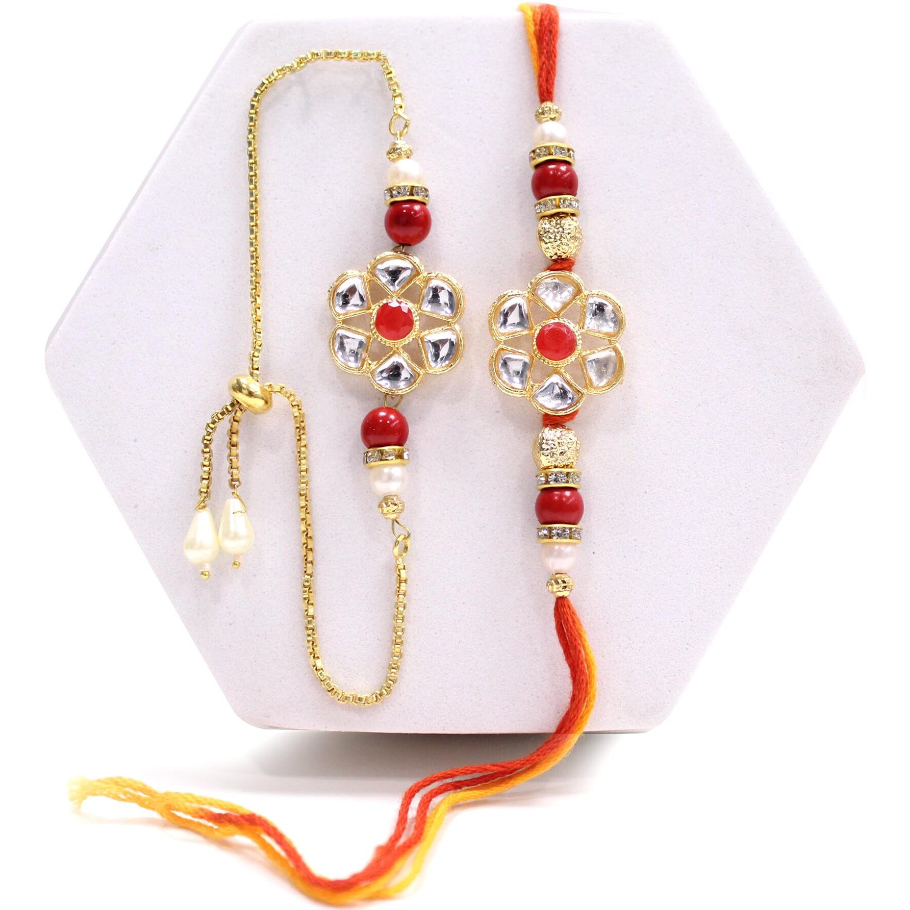 Tied Ribbons Rakhi For Brother And Bhabhi - Designer Peacock Couple Rakhi's Set Of 2 With Greeting Card And Roli Chawal - Hanging Lumba Rakhi For Bhaiya Bhabhi Set - For Rakshabandhan