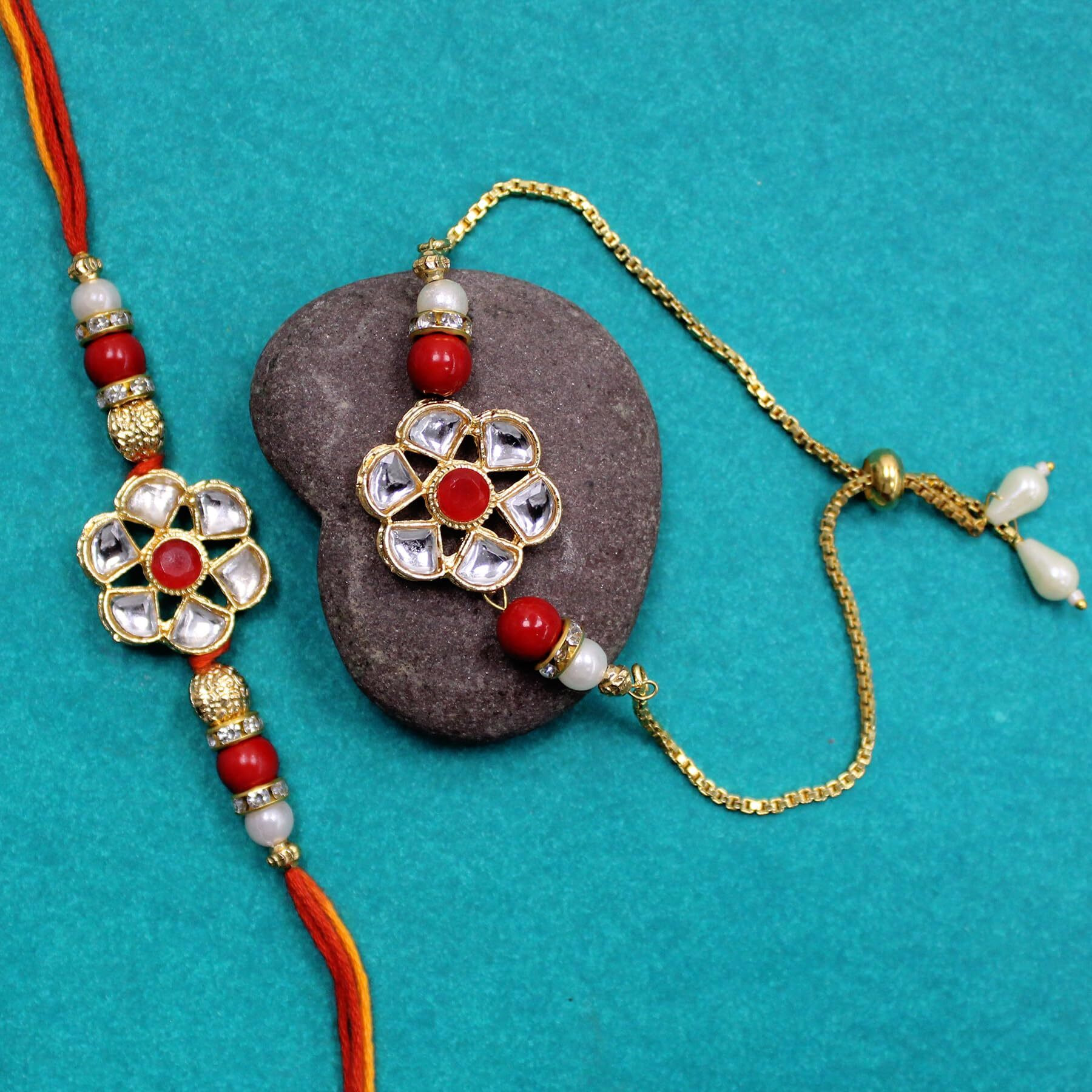 Tied Ribbons Rakhi For Brother And Bhabhi - Designer Peacock Couple Rakhi's Set Of 2 With Greeting Card And Roli Chawal - Hanging Lumba Rakhi For Bhaiya Bhabhi Set - For Rakshabandhan