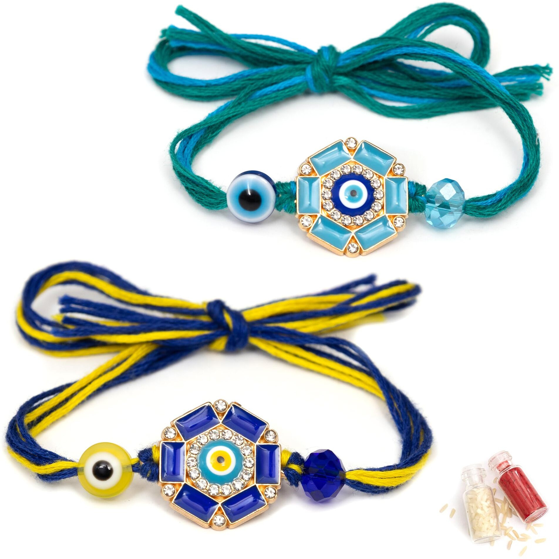 To The Nines Men Rakhi For Brother - Pack Of 2 Rakhi With Tilak Material & Greeting Card