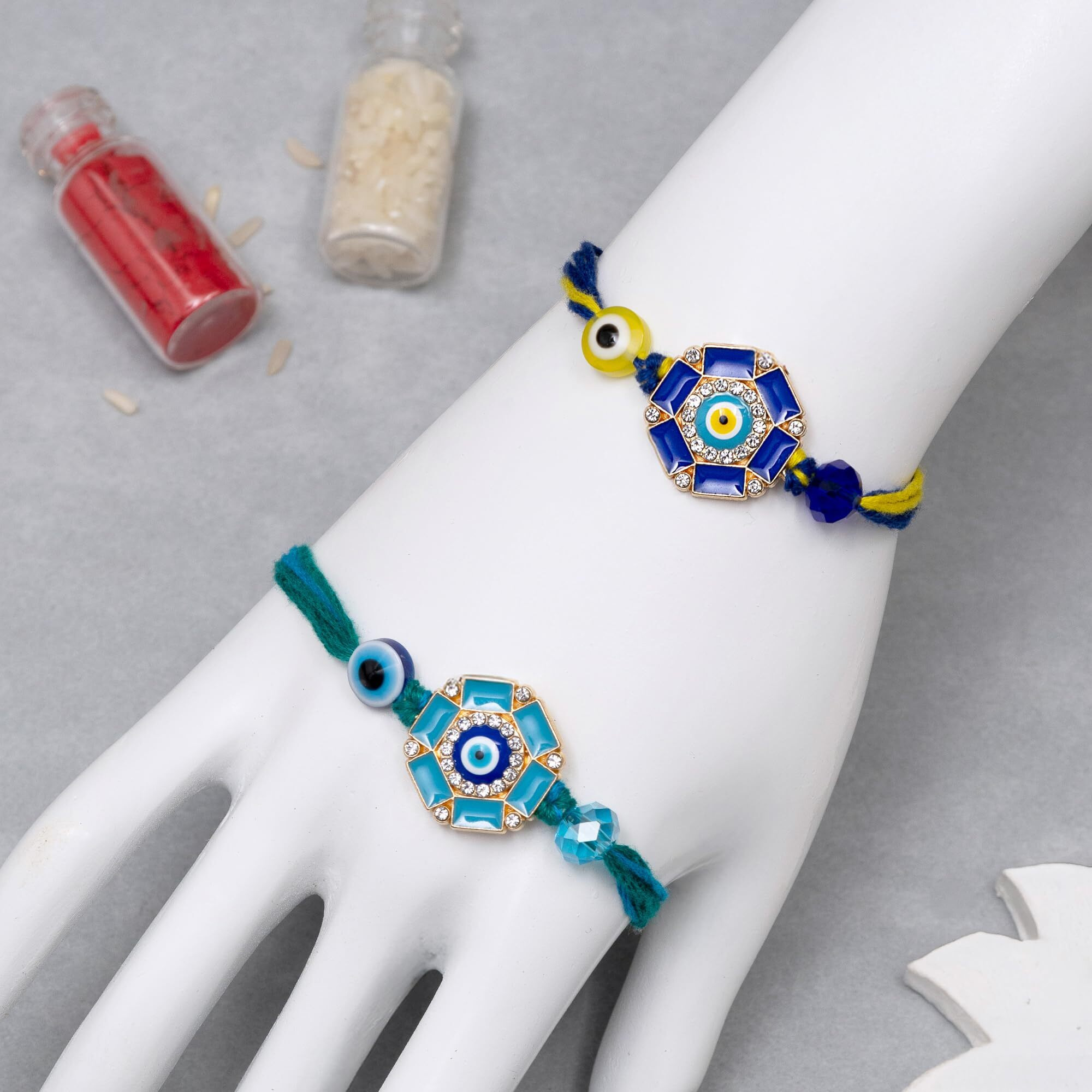 To The Nines Men Rakhi For Brother - Pack Of 2 Rakhi With Tilak Material & Greeting Card