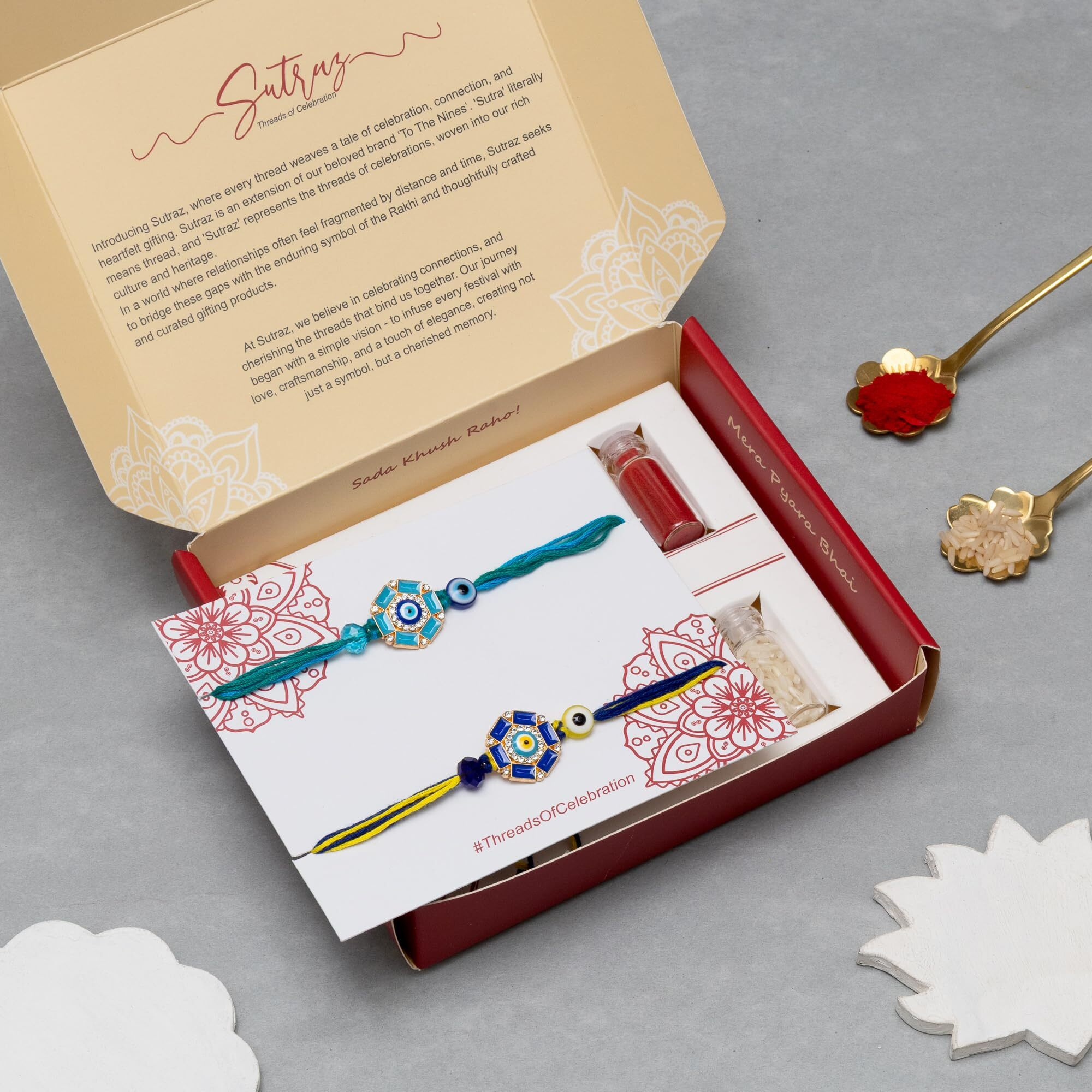 To The Nines Men Rakhi For Brother - Pack Of 2 Rakhi With Tilak Material & Greeting Card