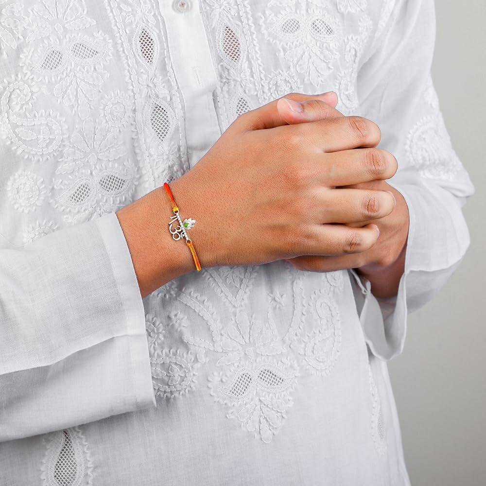 Giva 925 Silver Sacred Om Rakhi|Raksha Bandhan Rakhi For Brother | Gift For Men & Boys| With Certificate Of Authenticity And 925 Stamp
