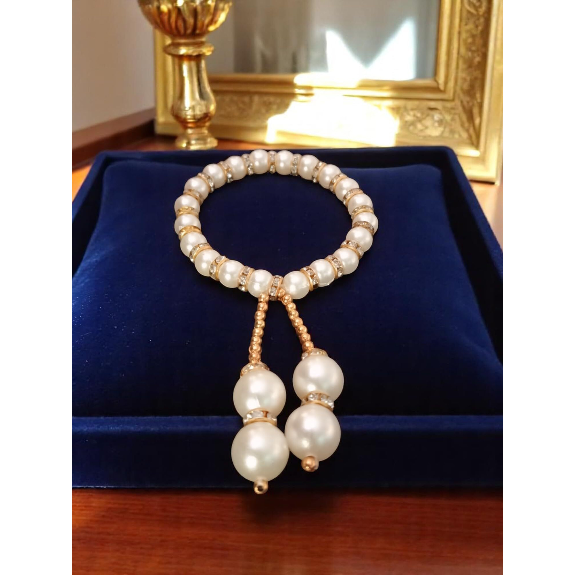 Neobaby Pearl Rakhi Combo Set For Brother & Bhabhi | 2 Pcs Elegant Stone & Pearl Rakhi & 1 Pc Bracelet With Roli & Chawal | Raksha Bandhan Gift Pack For Bhai & Bhabhi