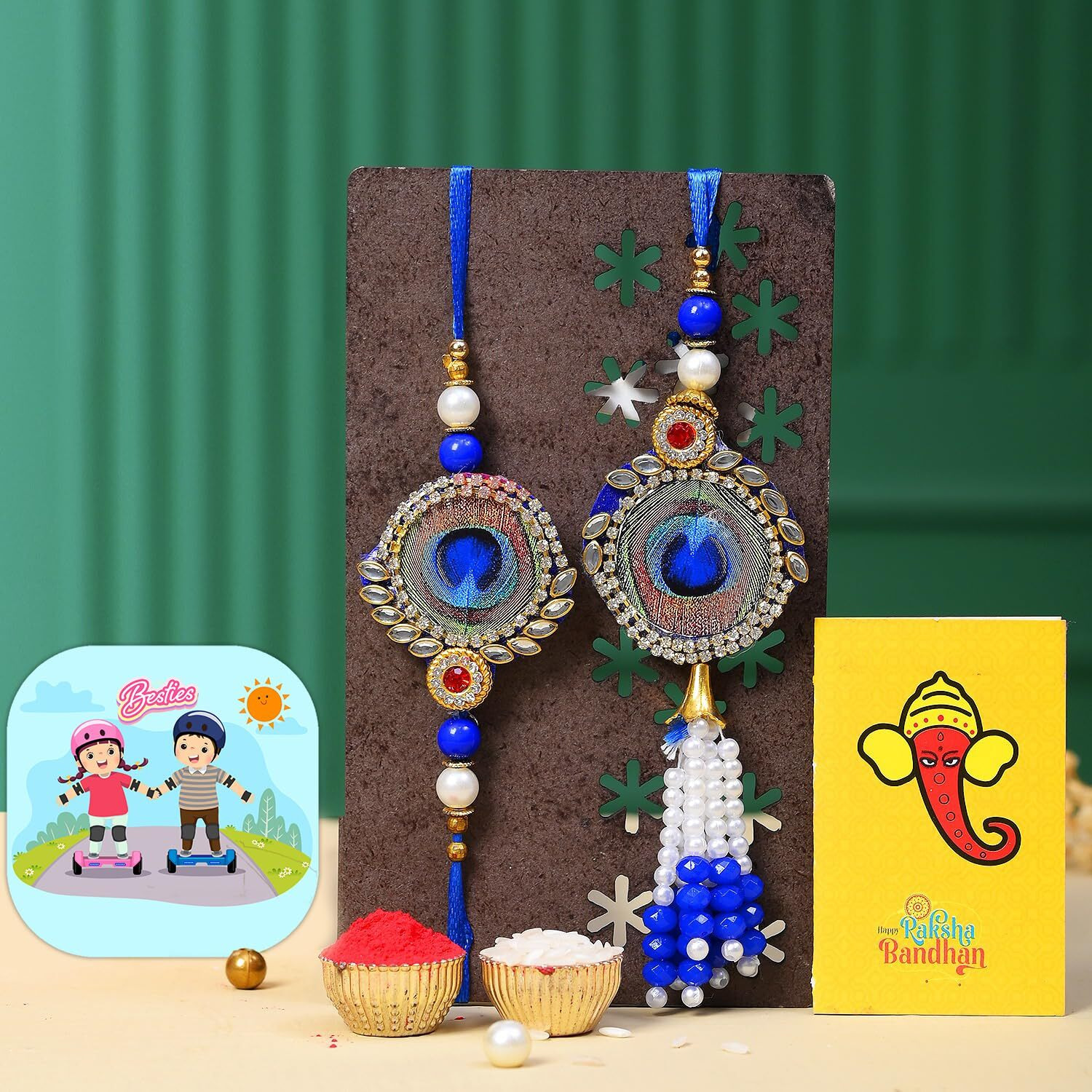 Craftvatika Magnet With Rakhi Gift For Brother Bhabhi, Rakhi Gift Combo For Bhaiya Bhabhi Couple Rakhi For Bhai Bhabhi Rakhi With Magnet, Fridge Magnet For Fridge Door Decor