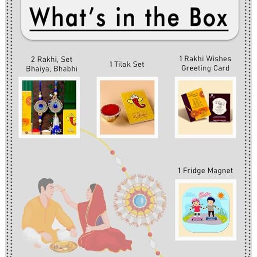 Craftvatika Magnet With Rakhi Gift For Brother Bhabhi, Rakhi Gift Combo For Bhaiya Bhabhi Couple Rakhi For Bhai Bhabhi Rakhi With Magnet, Fridge Magnet For Fridge Door Decor