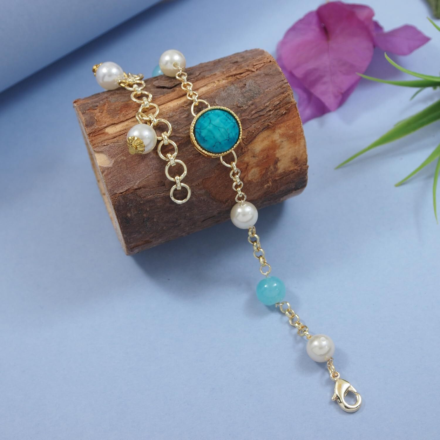 I Jewels Mens Traditional Pearl Beaded Bhaiya Bhabhi Lumba Rakhi/Bracelet With Roli Chawal And Rakshabandhan Card (R157Sb-Co)