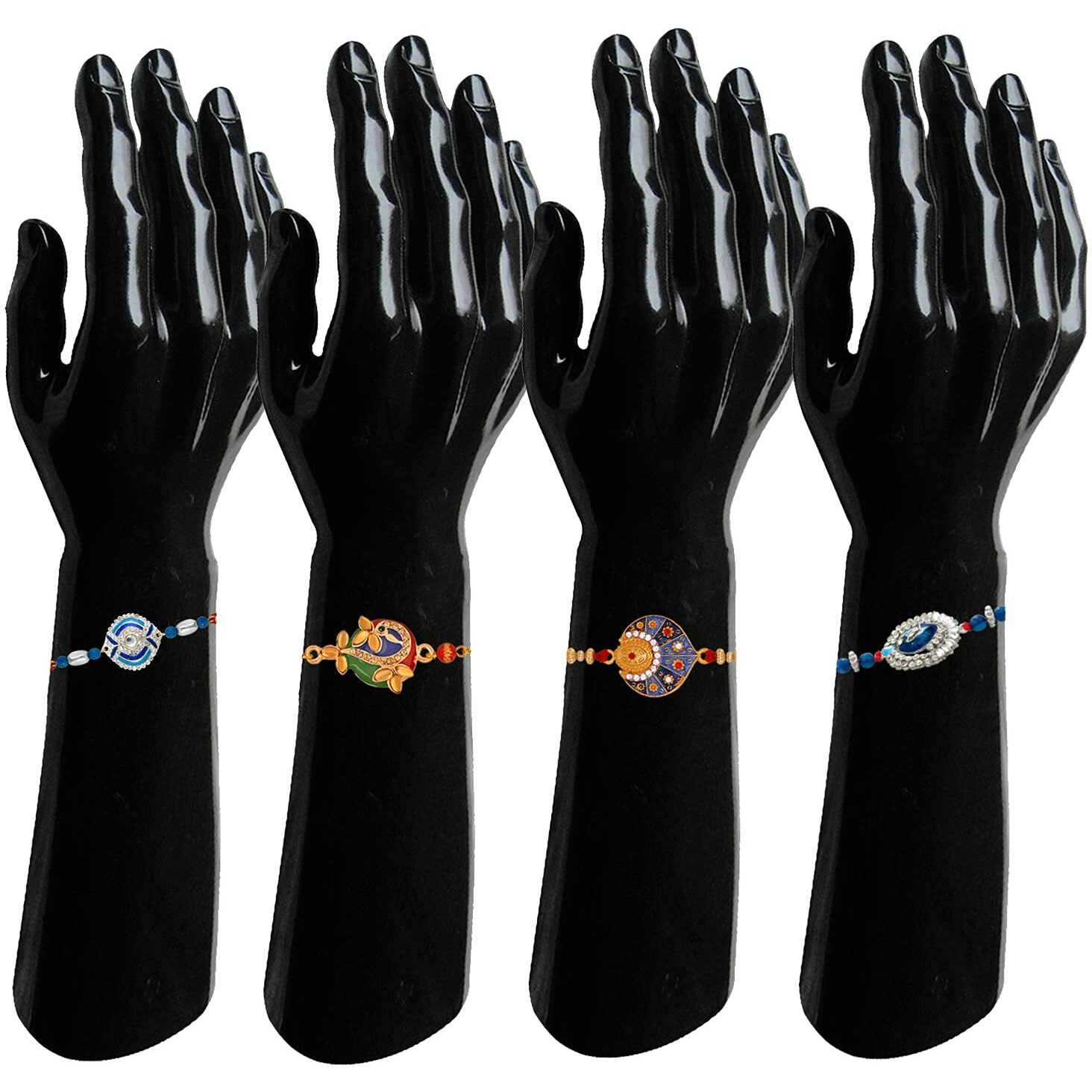 Mahi Combo Of Four Designer Rakhis With Meenakari Work Crystals And Artificial Beads For Bhai (Rco1105241M)