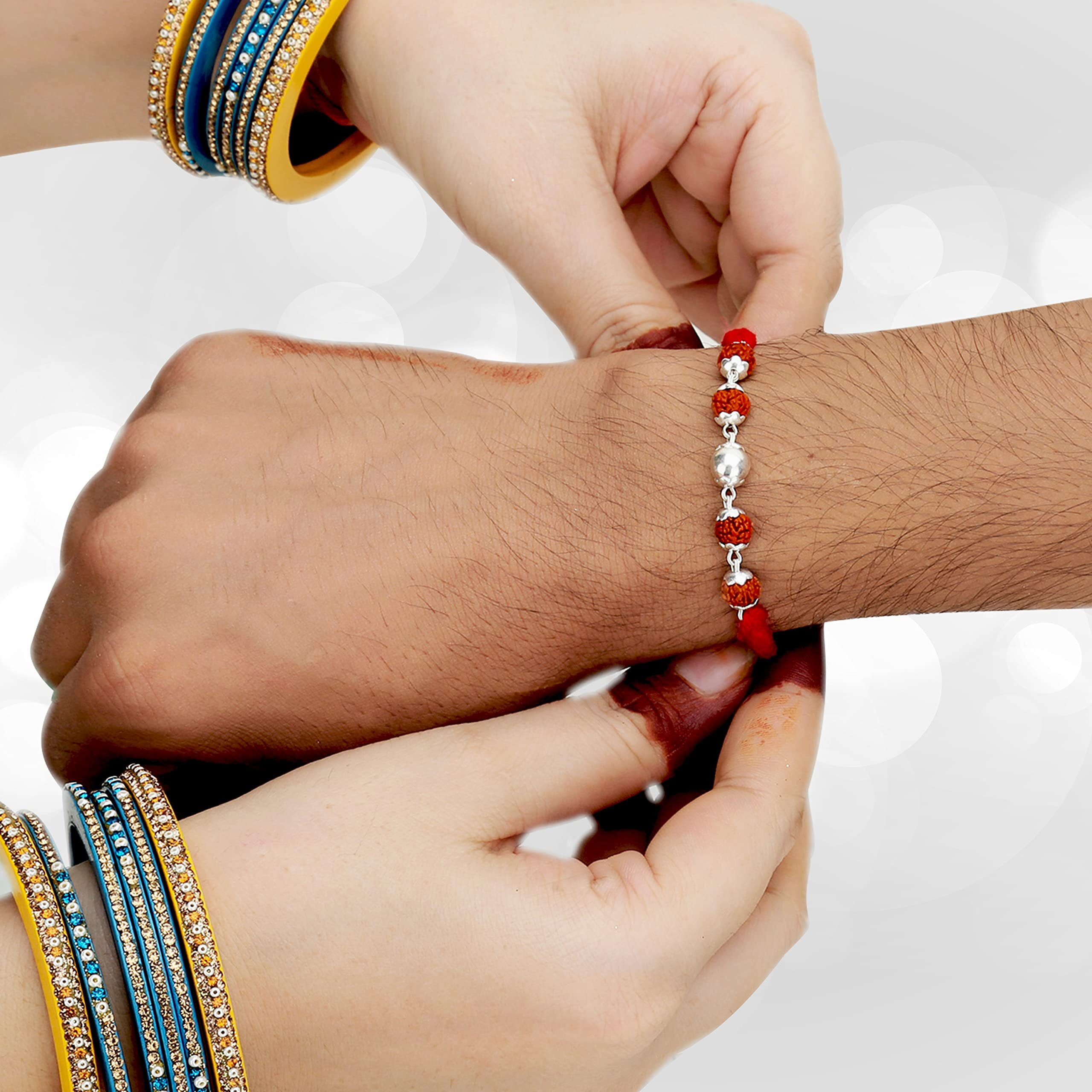 Njels Rakhi 925 Bis Hallmarked Handmade Original Silver Stylish Rudraksha Rakhi For Men